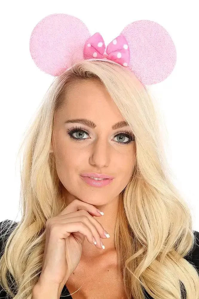 Light Pink Tinsel Terrycloth Bow Tie Mouse Ears