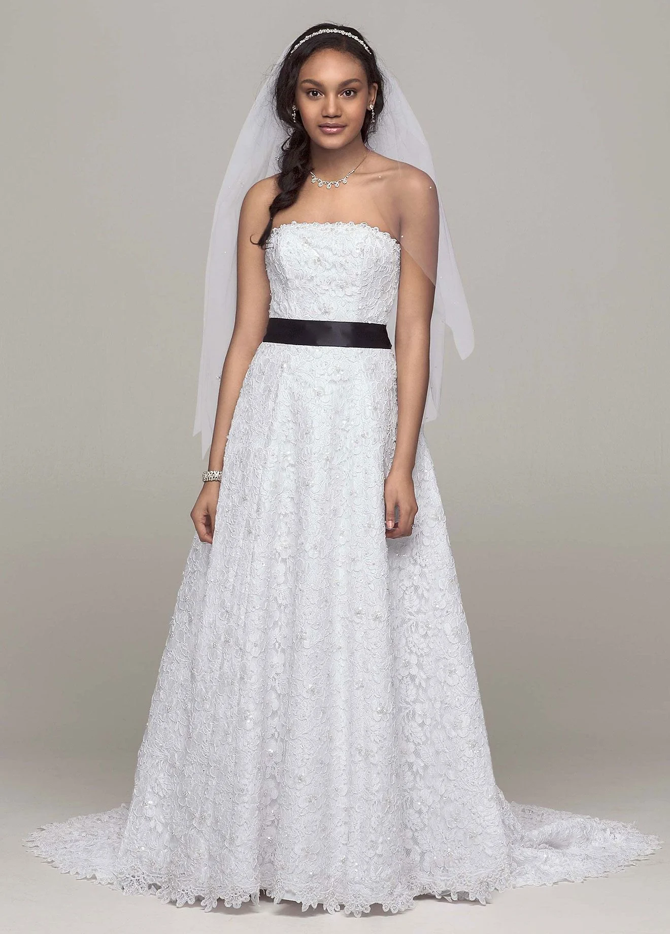 A-line All Over Beaded Corded Lace Wedding Dress