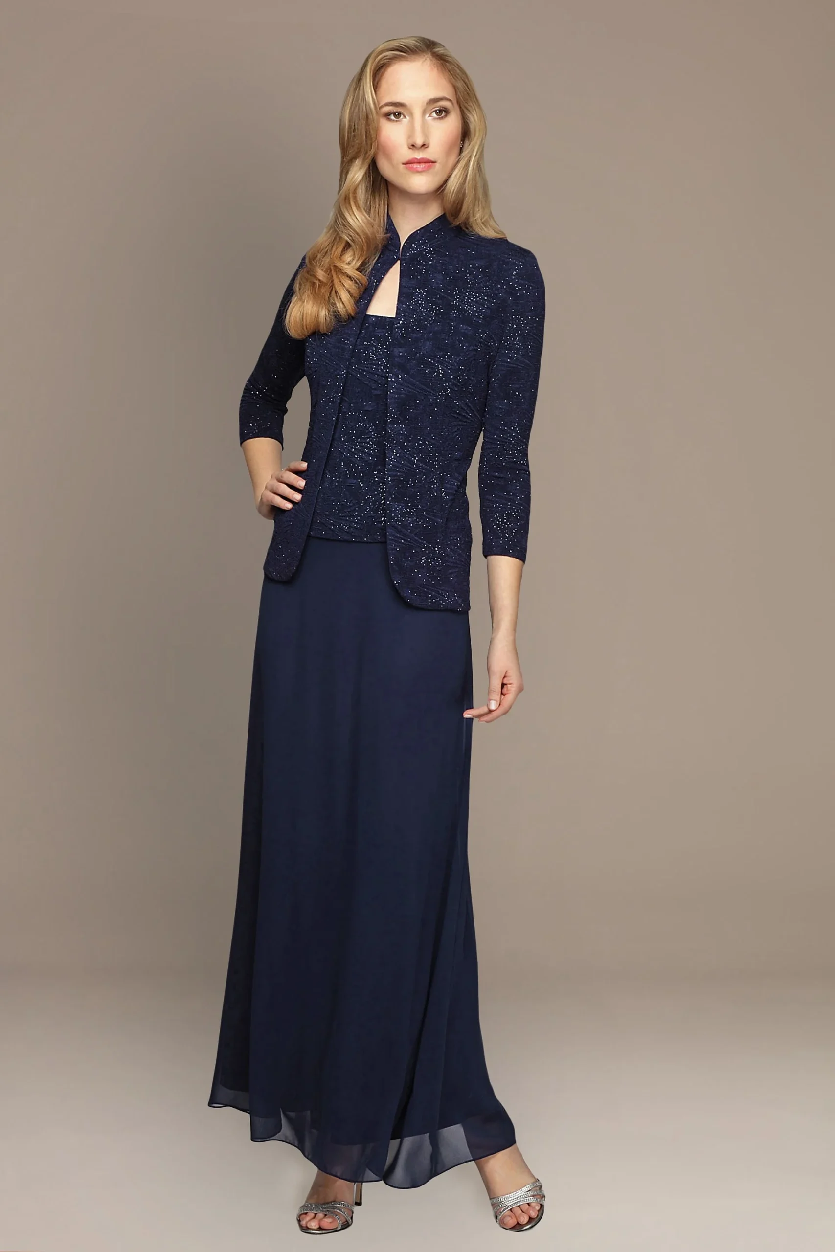 A-Line Jacquard Dress Two-Piece Set with Jacket