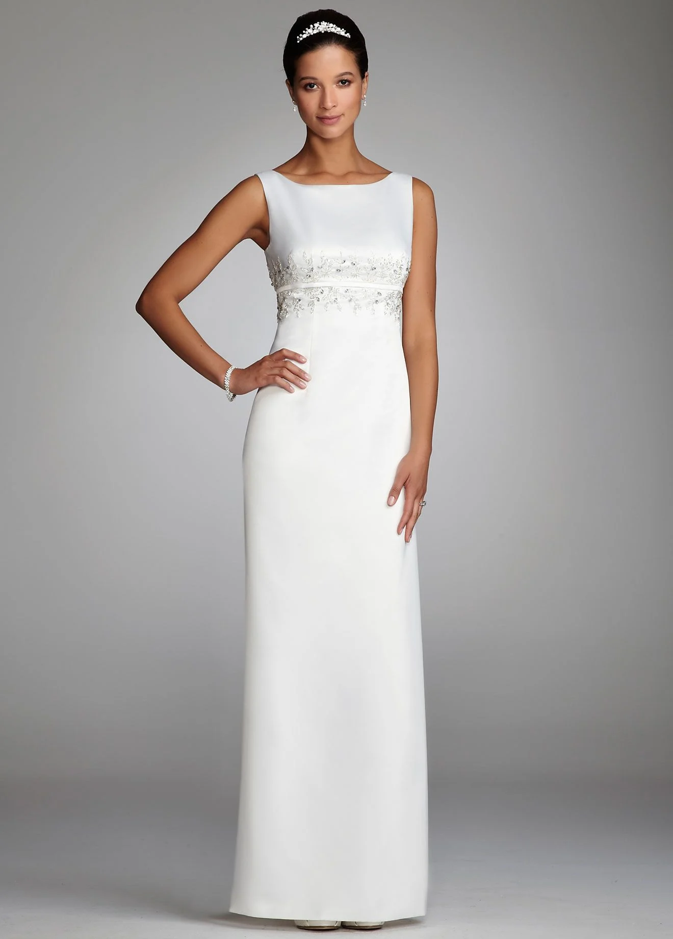 A Line Satin Gown with Bateau Neckline
