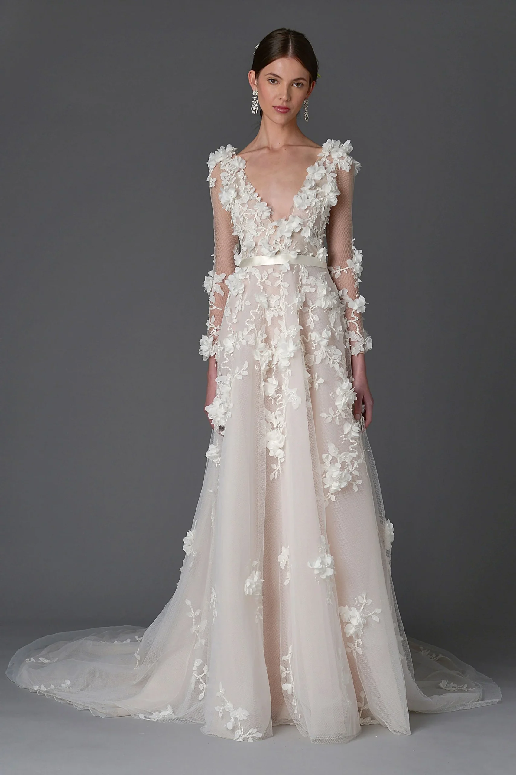A-Line Wedding Gown with Scattered Organza Flowers