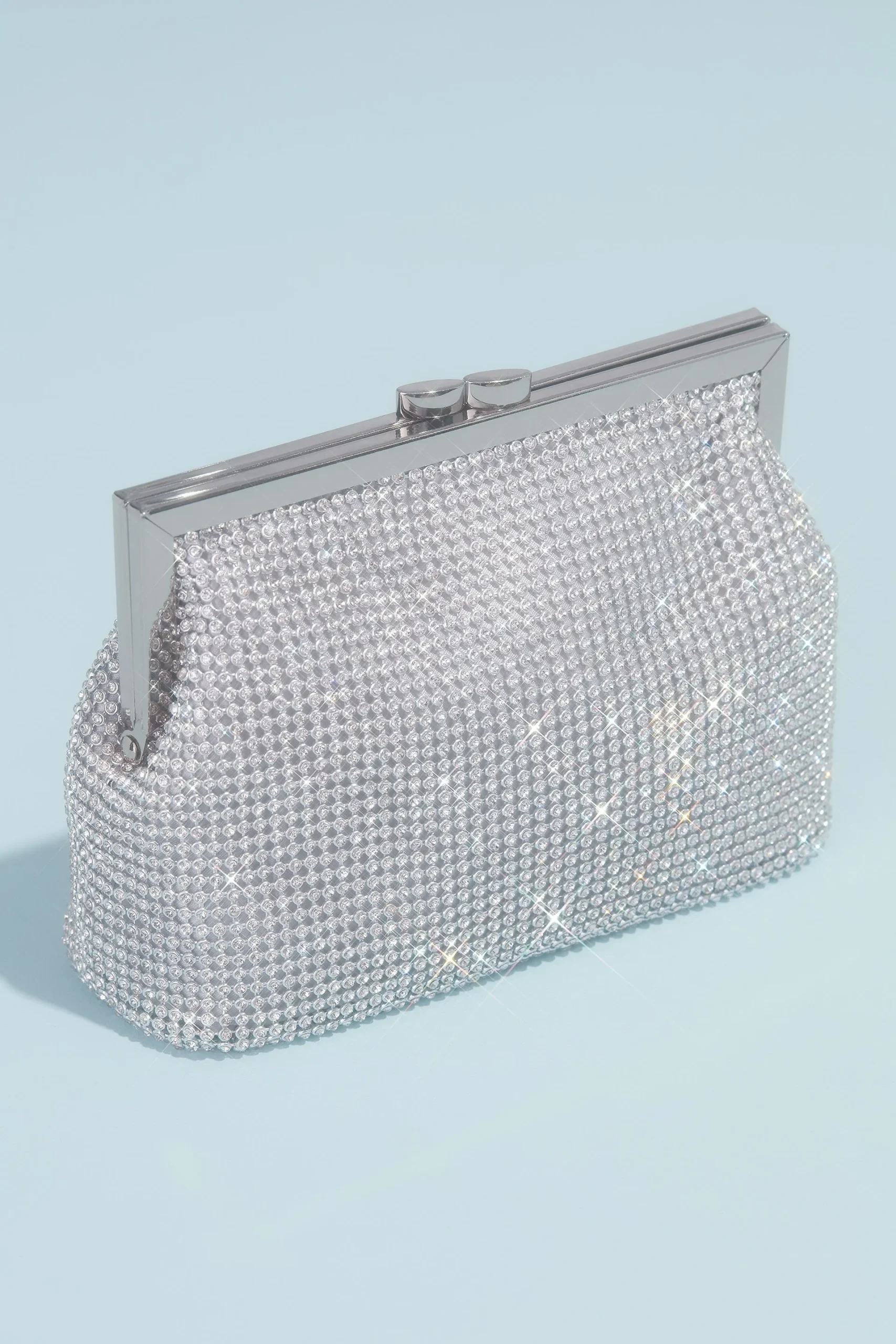 Linked Crystal Pouch Clutch with Metal Frame