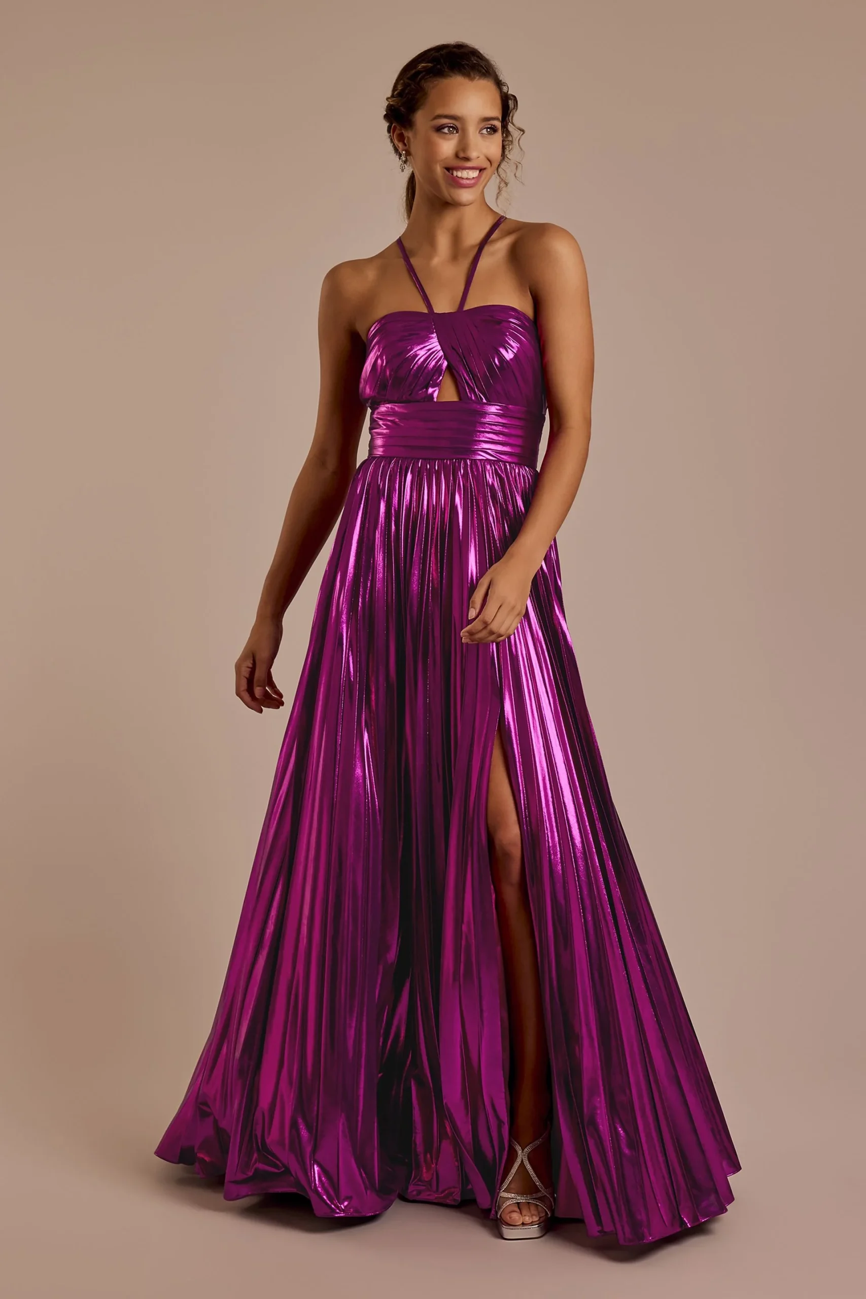 Liquid Metallic Pleated A-line Dress