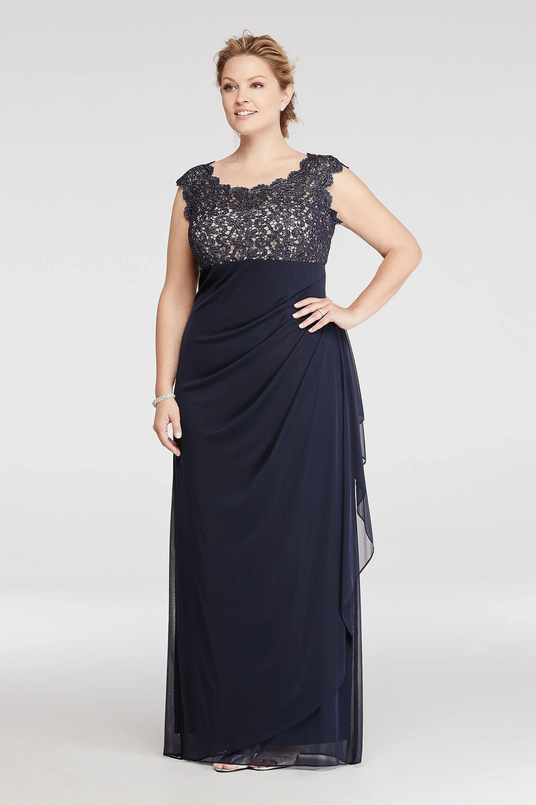 Long Cap Sleeves Mesh and Lace Dress