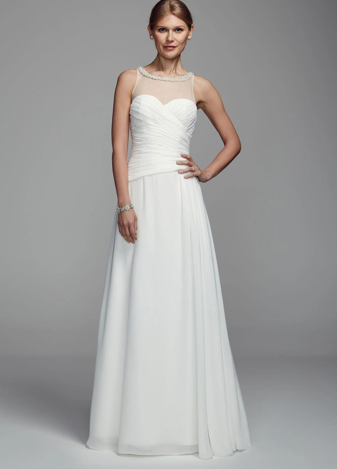 Long Chiffon Tank Gown with Illusion Neckline