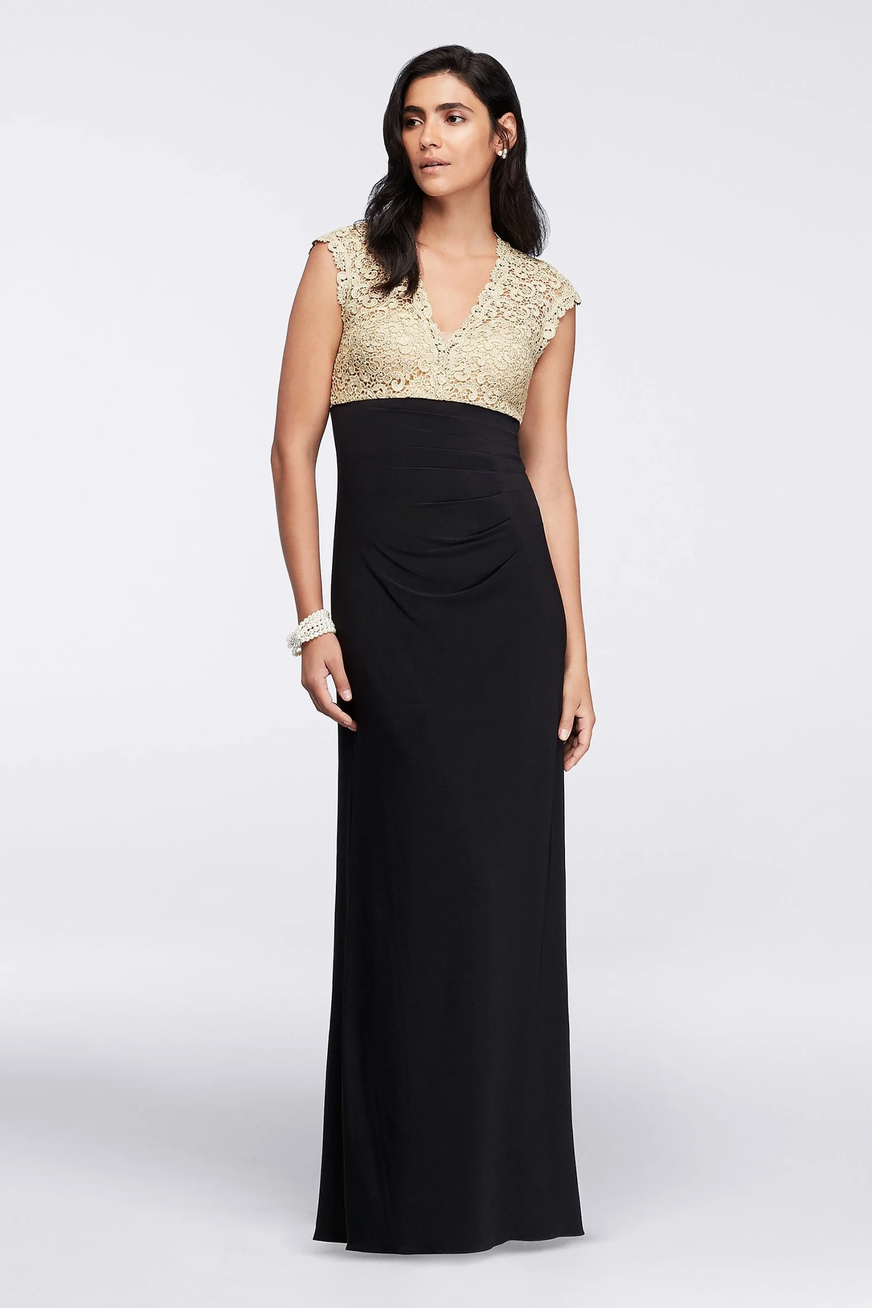 Long Dress with Metallic Lace Bodice