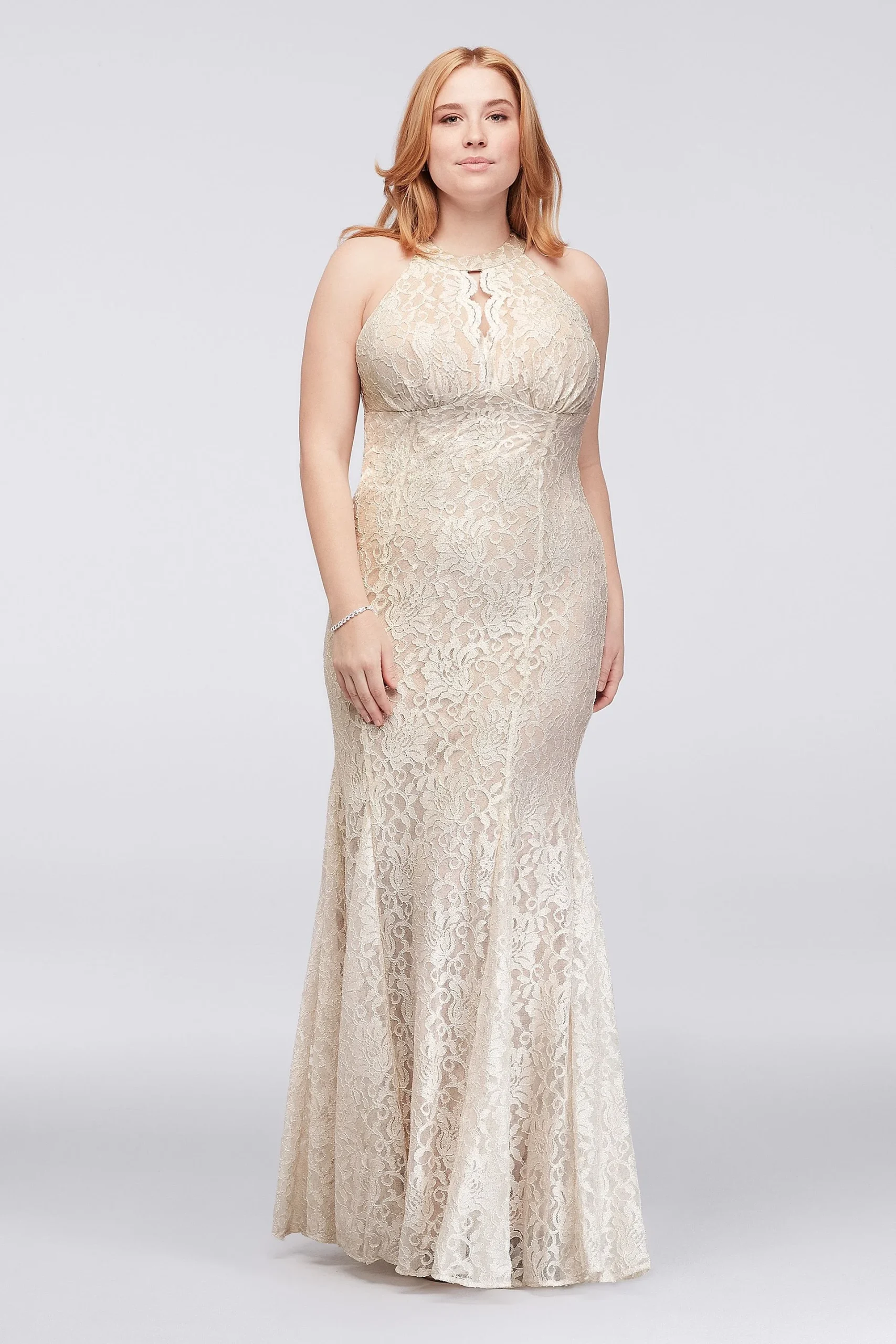 Long Glitter Lace Halter Plus Size Dress