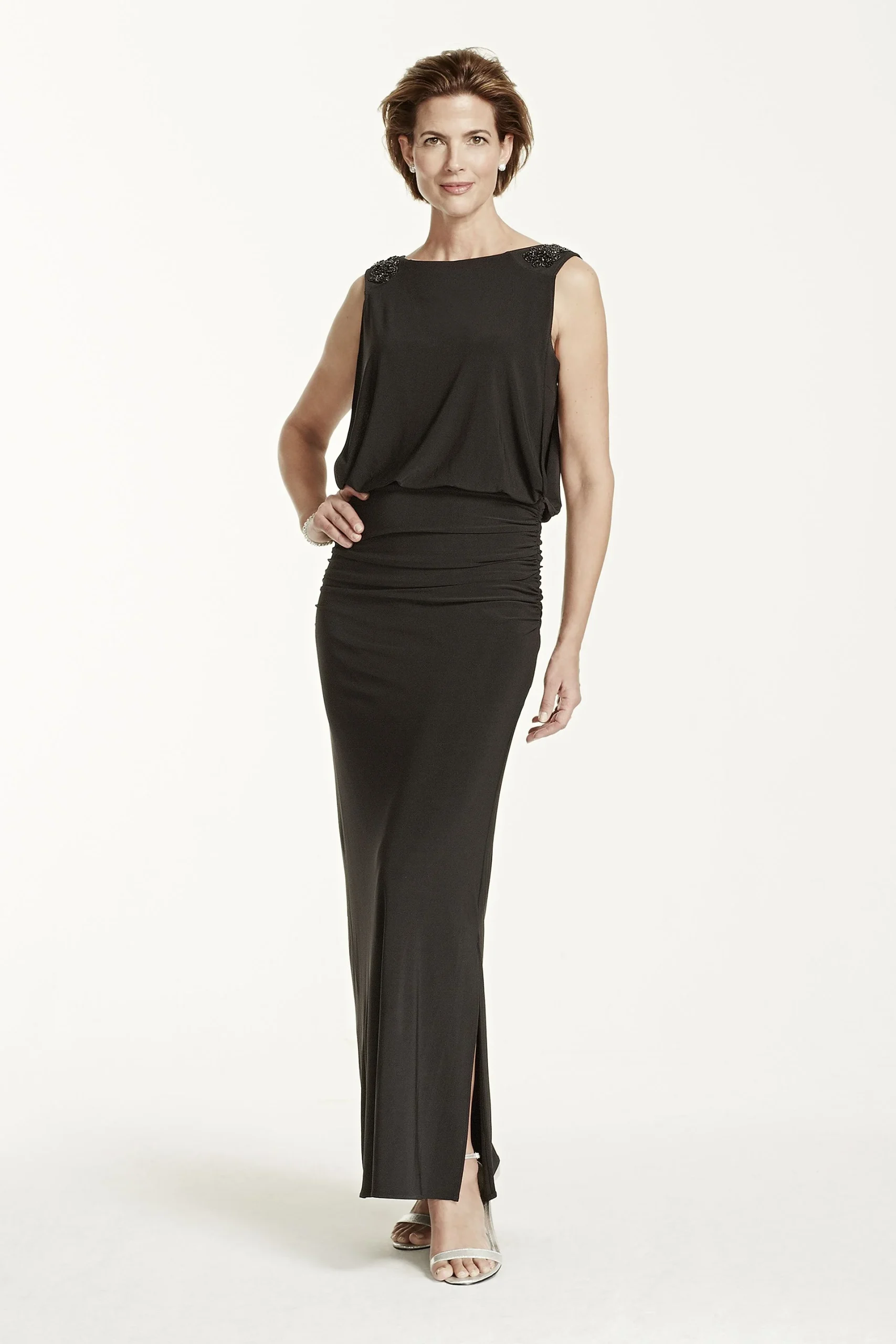 Long Jersey Blouson Dress with Open Back