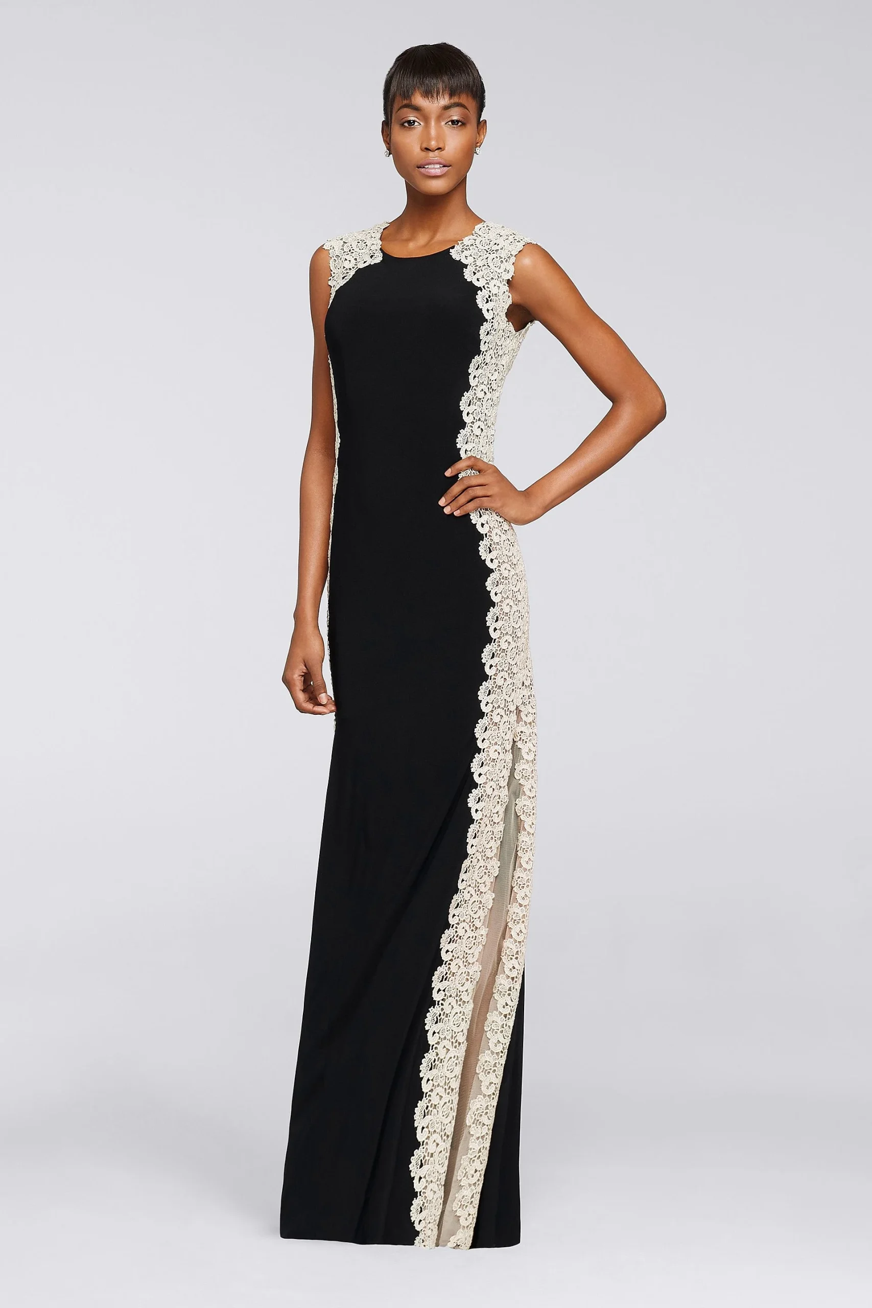 Long Jersey Dress with Glitter Chemical Lace