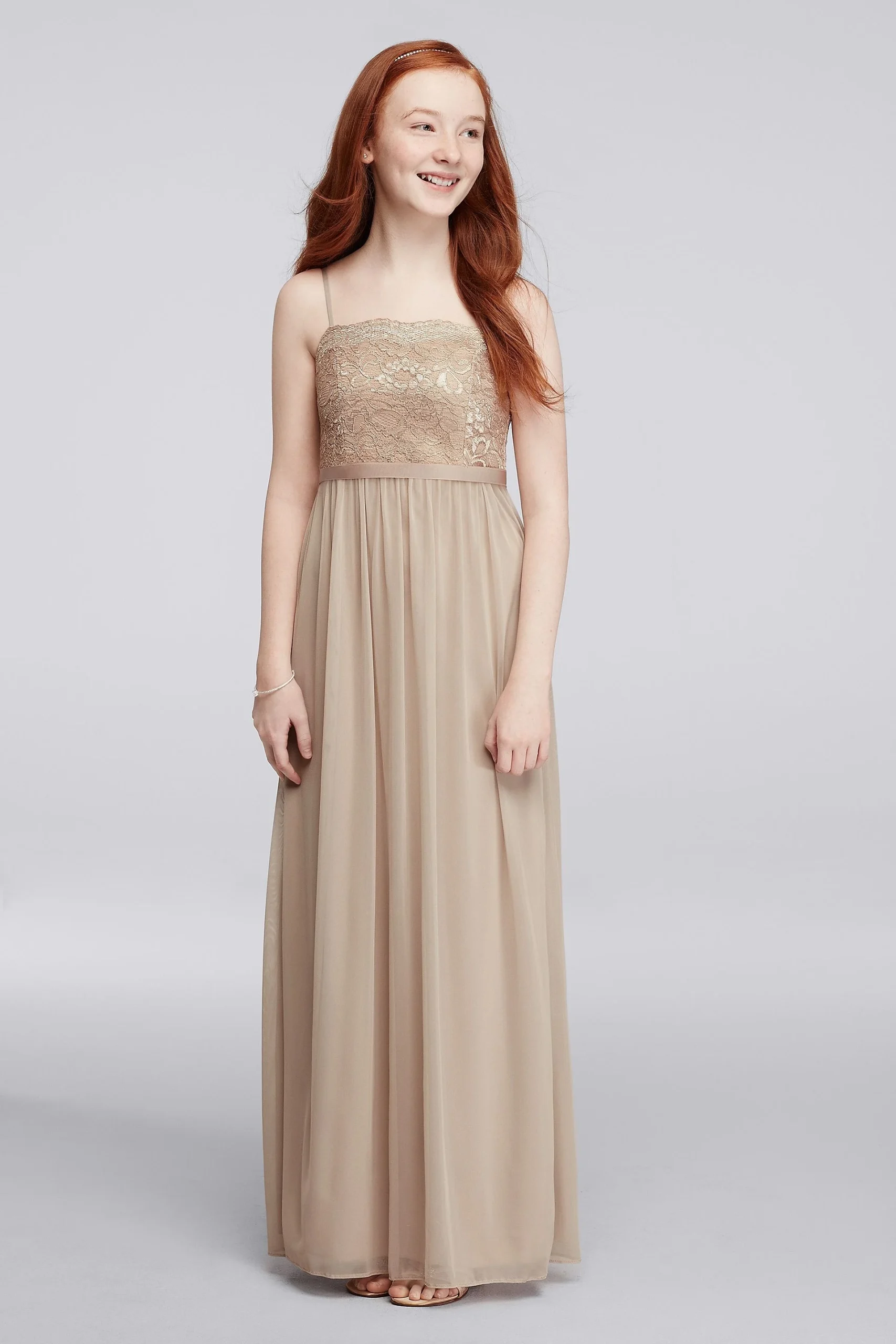 Long Lace Mesh Junior Bridesmaid Dress