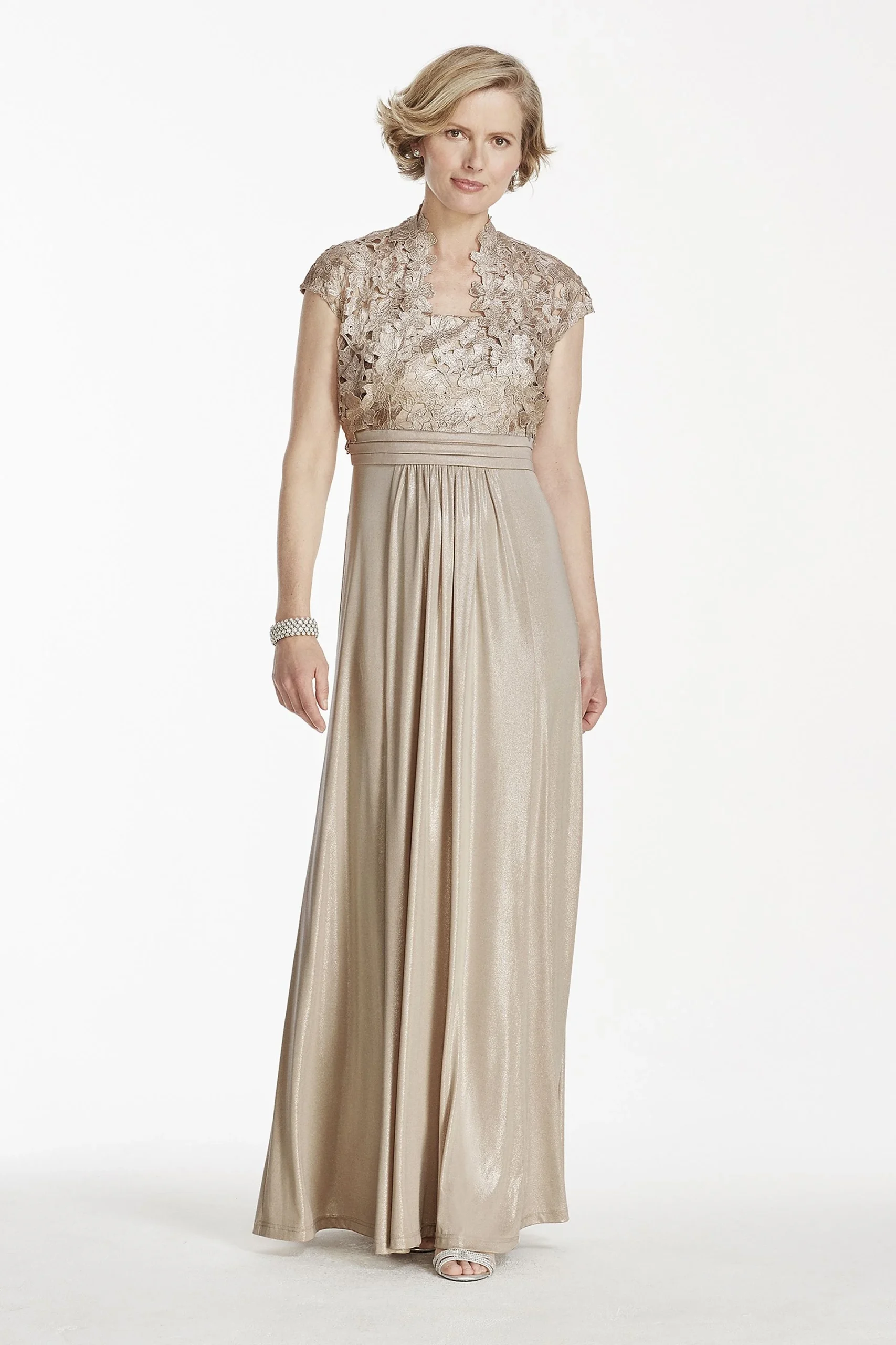 Long Metallic Lace Jacket Dress