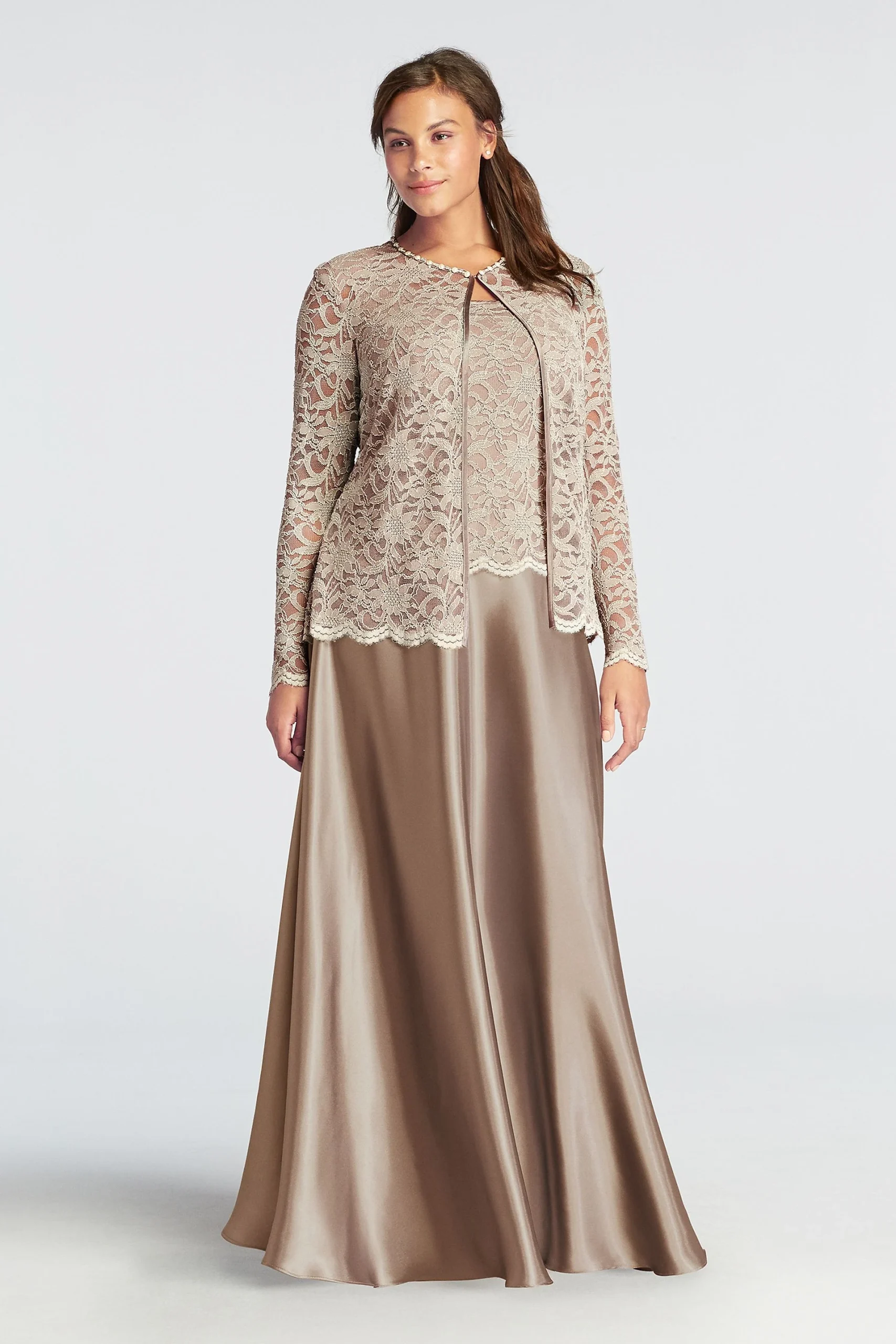 Long Mock Three Piece Dress Set with Pearl Detail