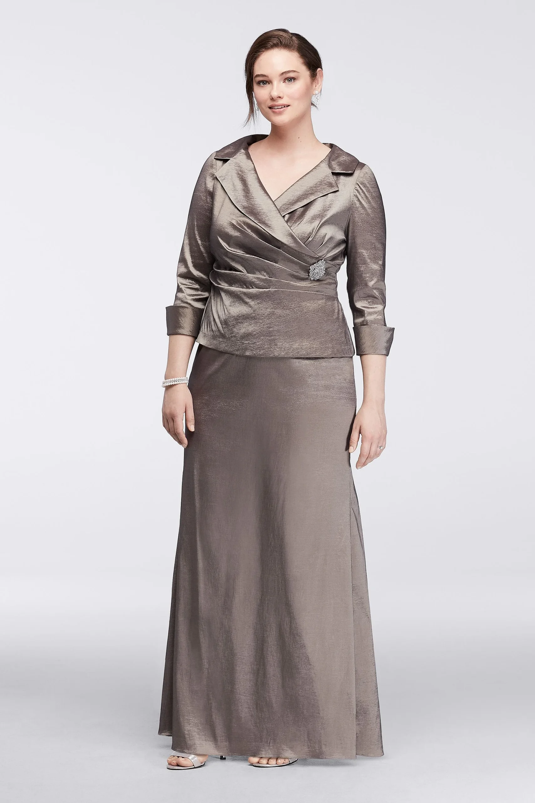 Long Mock Two-Piece Dress with 3/4 Sleeves