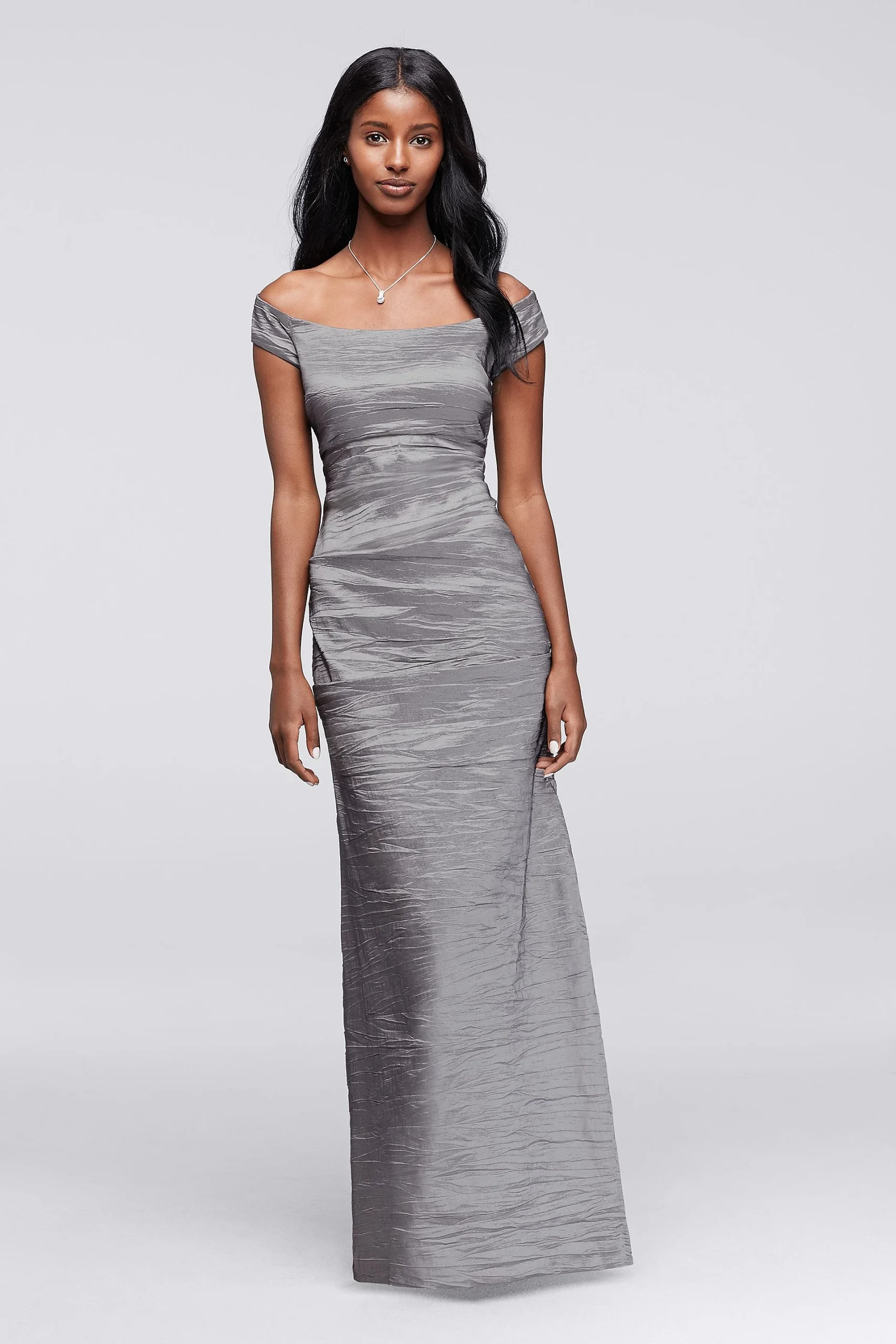 Long Mother of the Bride Crushed Taffeta Dress