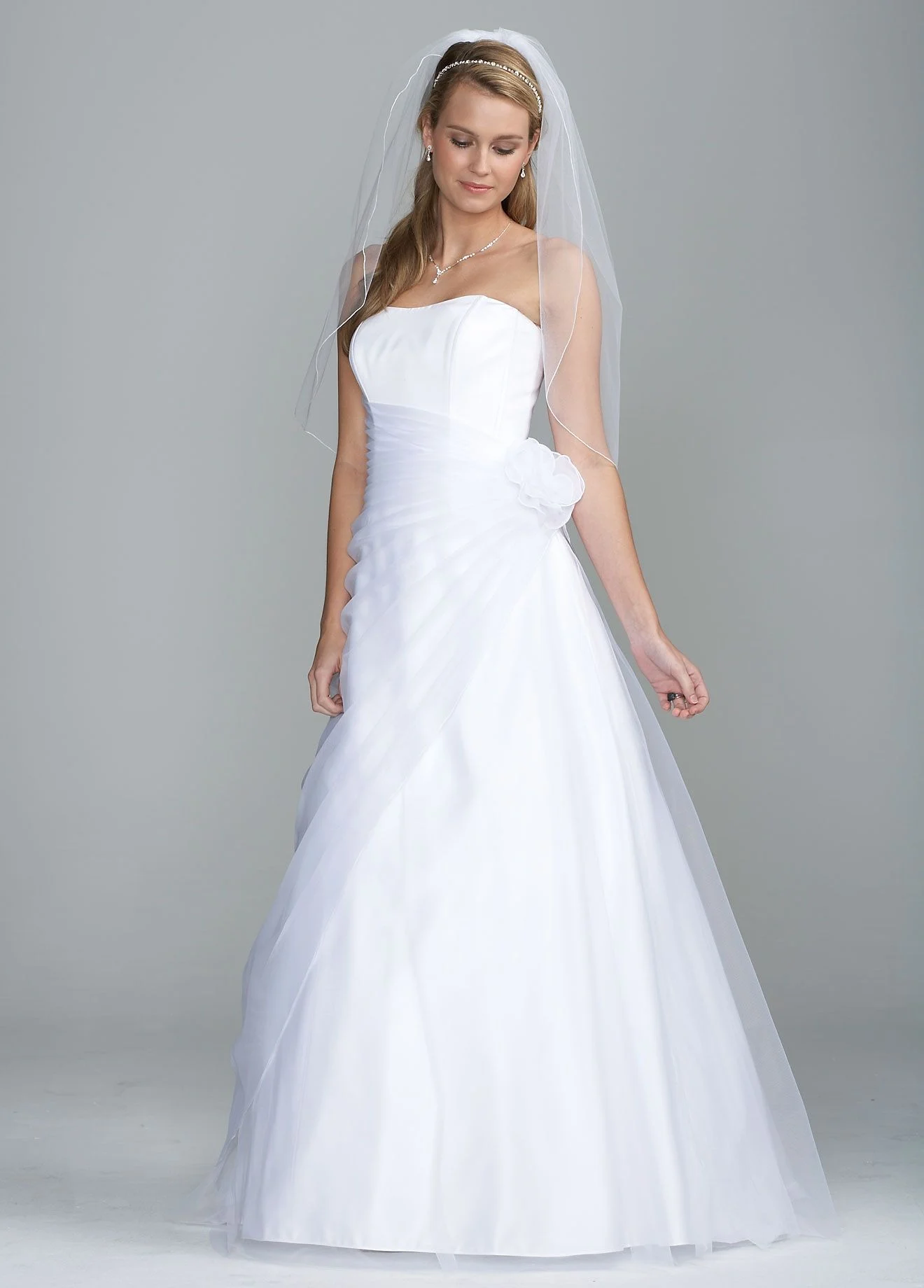 Long Organza Gown with Flower Detail at Waist