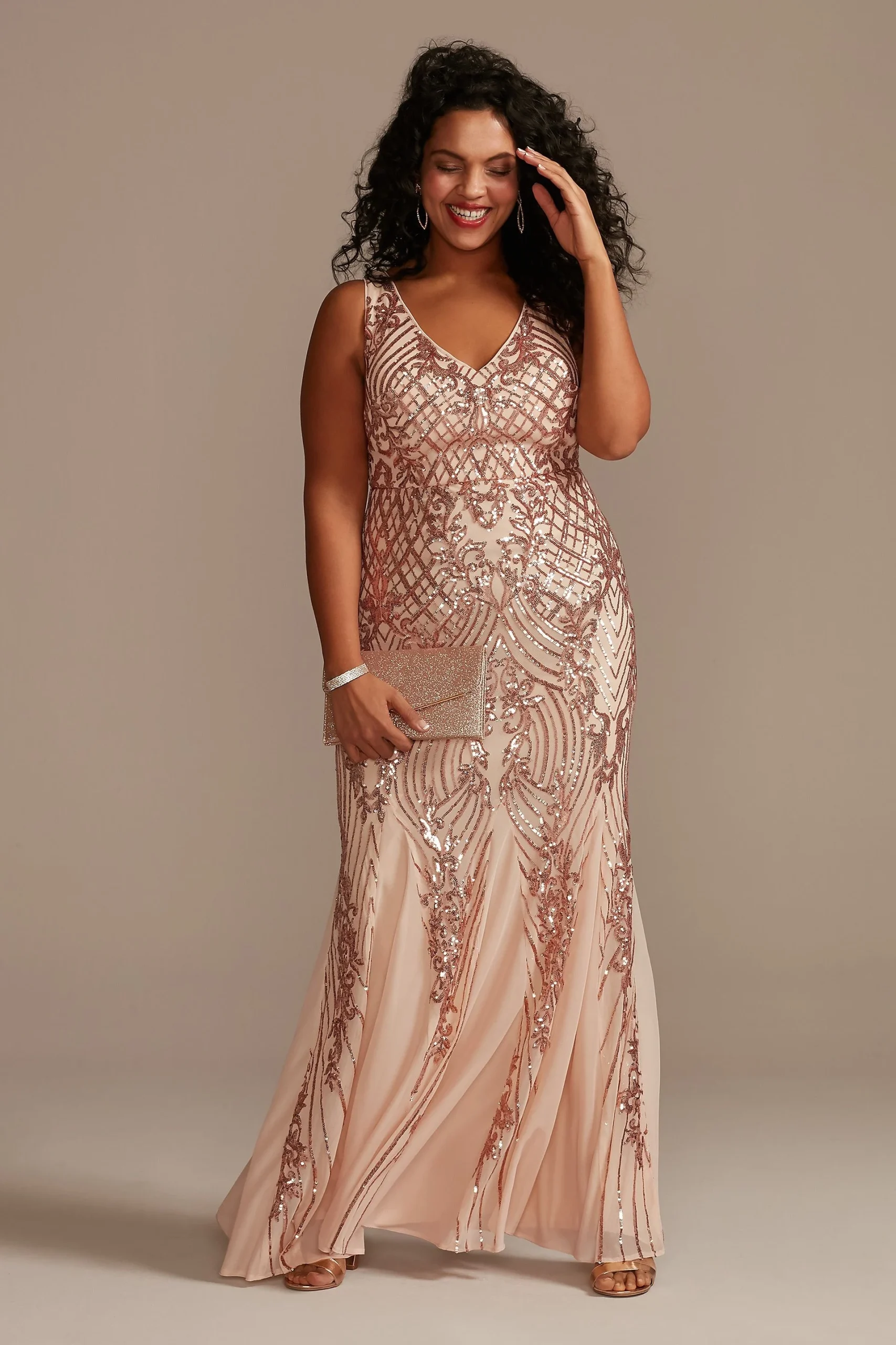 Long Sequin V-Neck Sheath Tank Dress