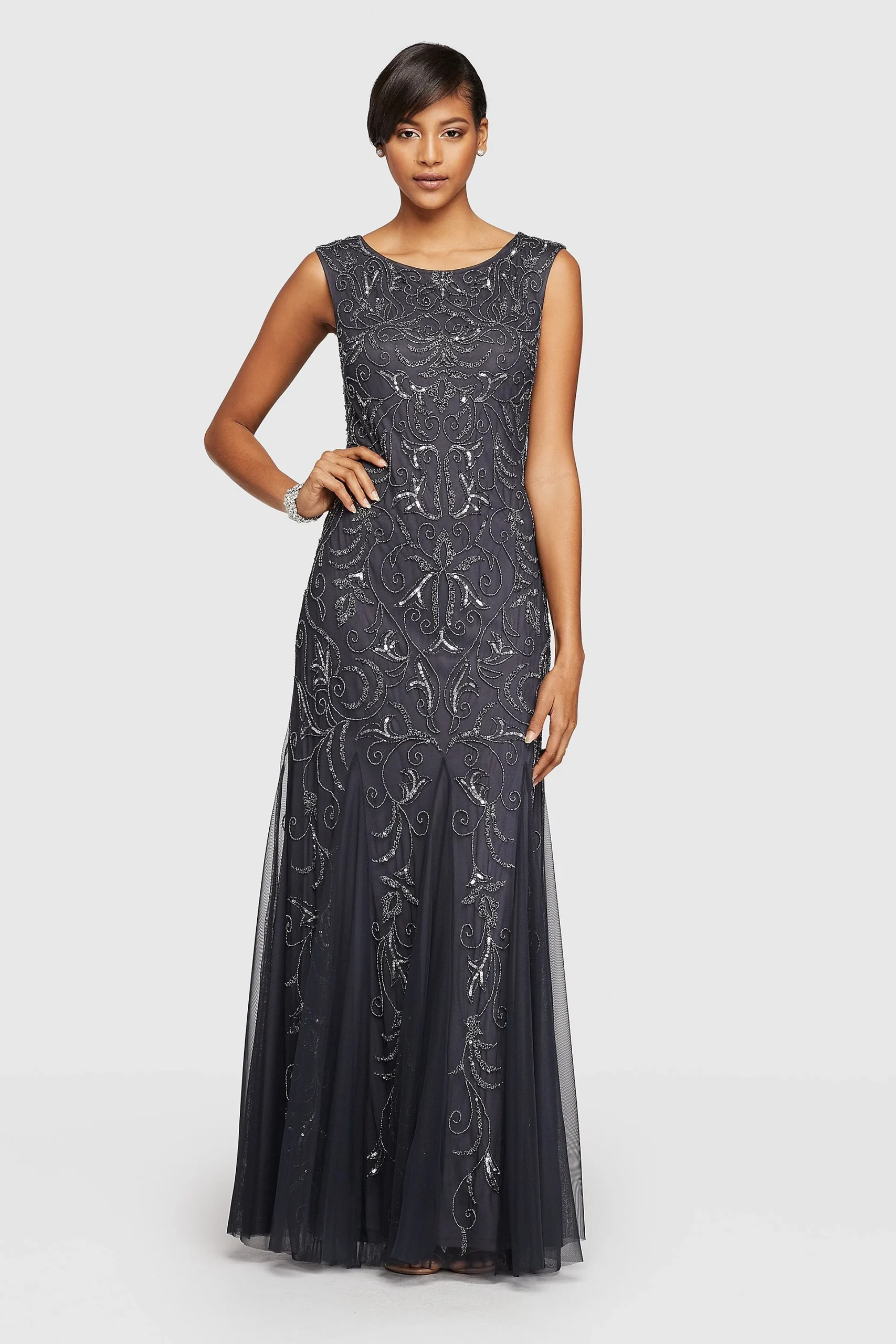 Long Sequined Dress with Godets