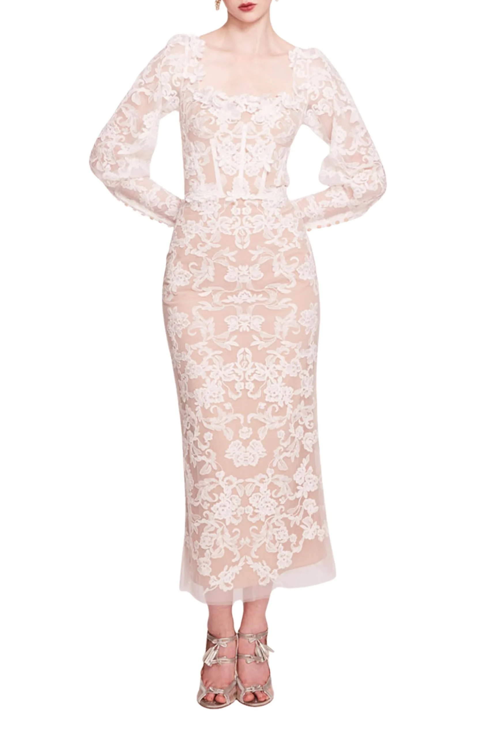 Long Sleeve Corded Midi Dress