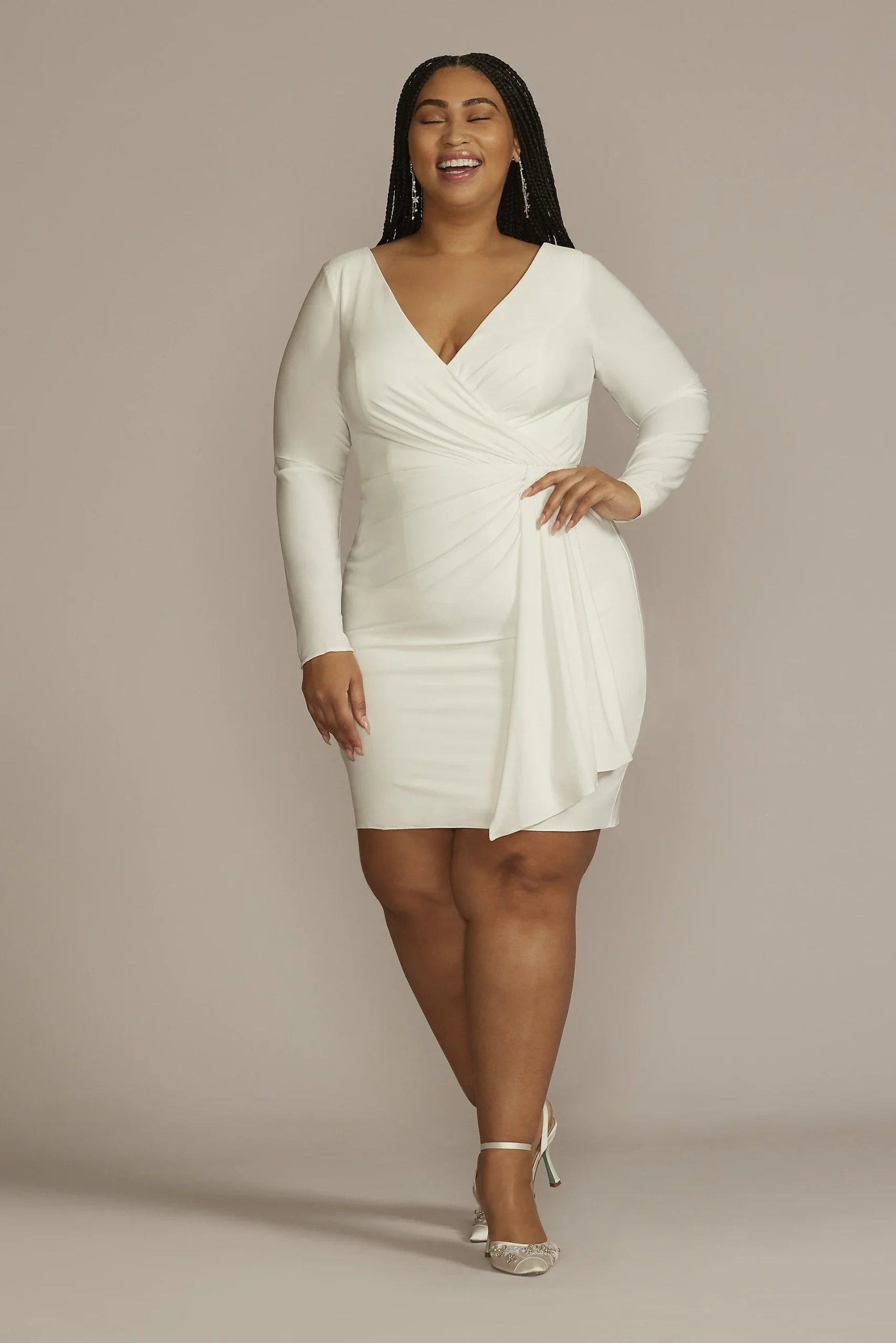 Long Sleeve Jersey Dress with Side Draping