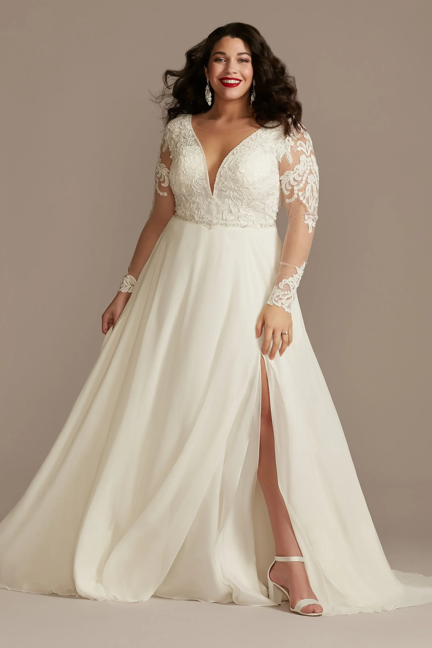 Long Sleeve Lace Applique Plus Wedding Dress