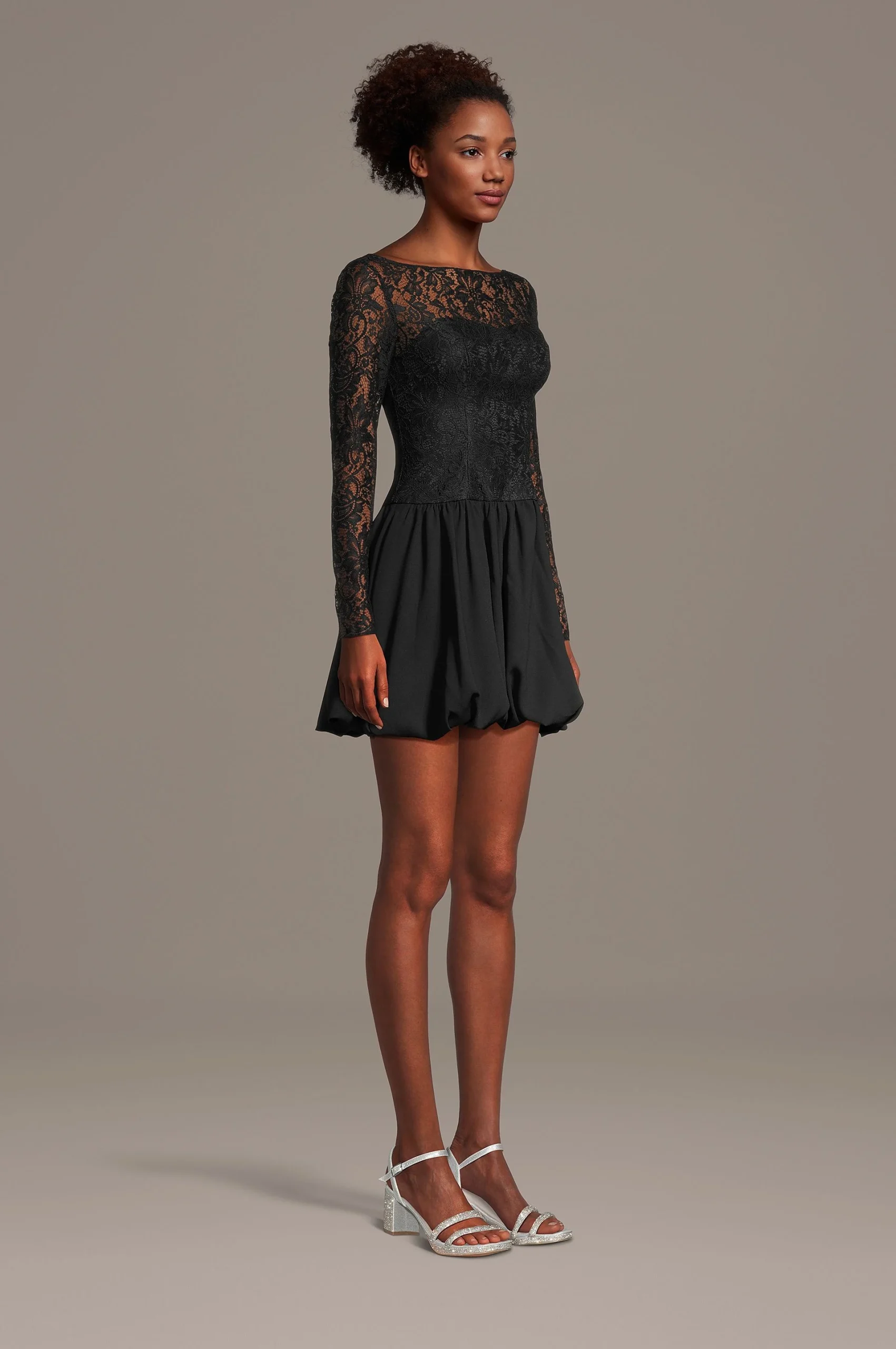 Long Sleeve Lace Mini Bubble Dress
