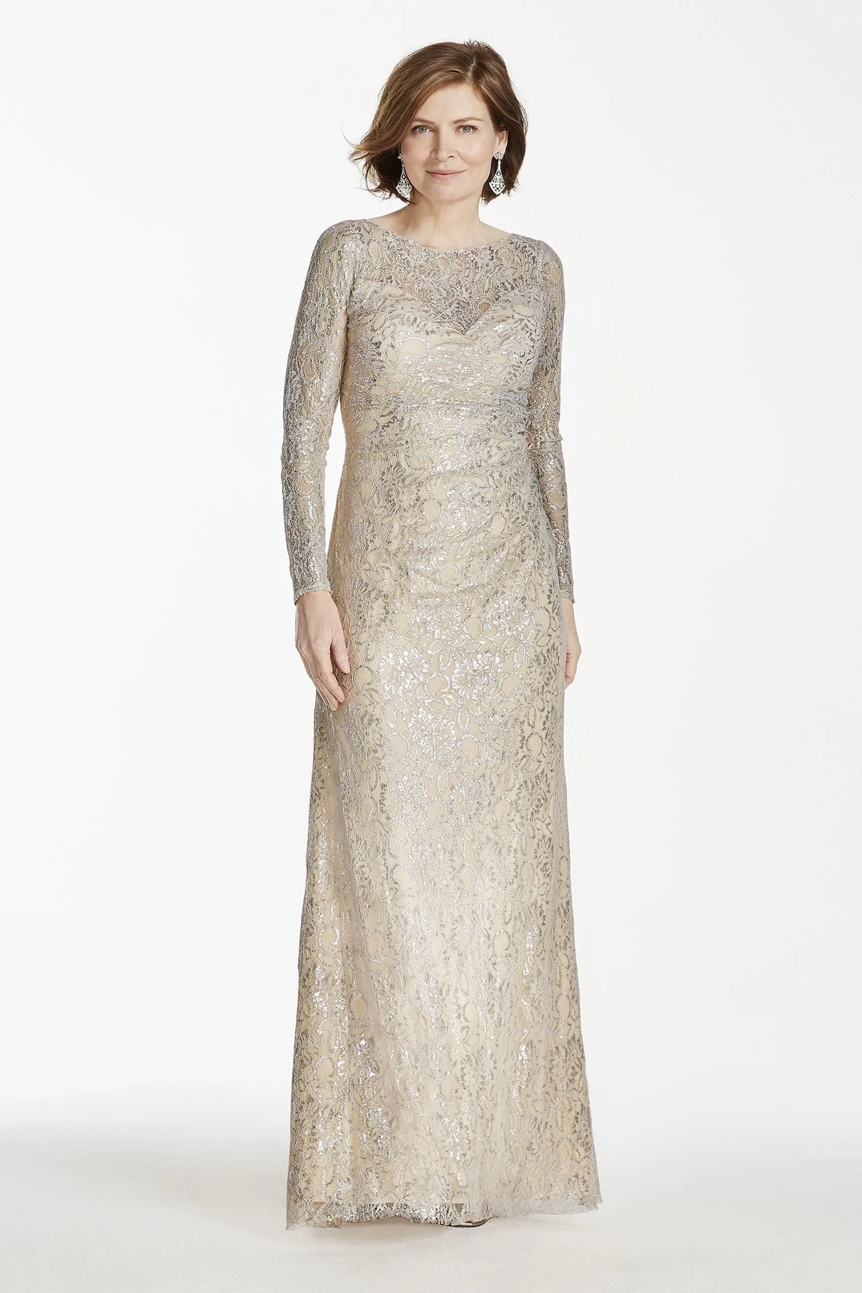 Long Sleeve Metallic Lace Dress