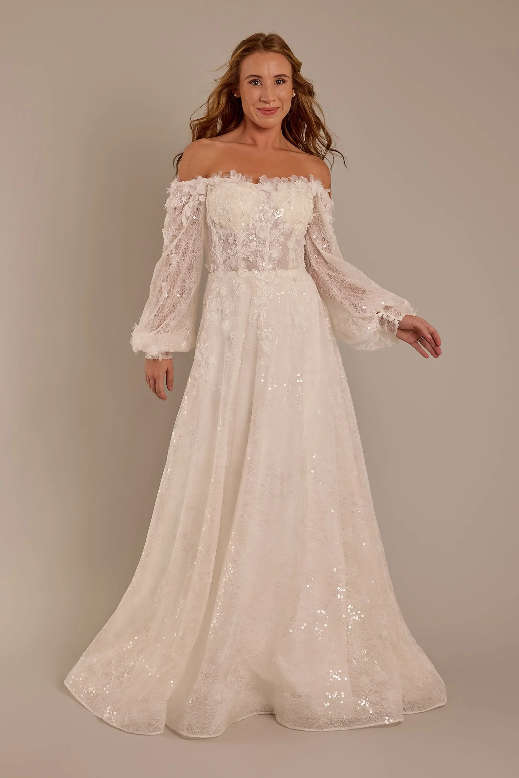 Long Sleeve Off-the-Shoulder Wedding Dress