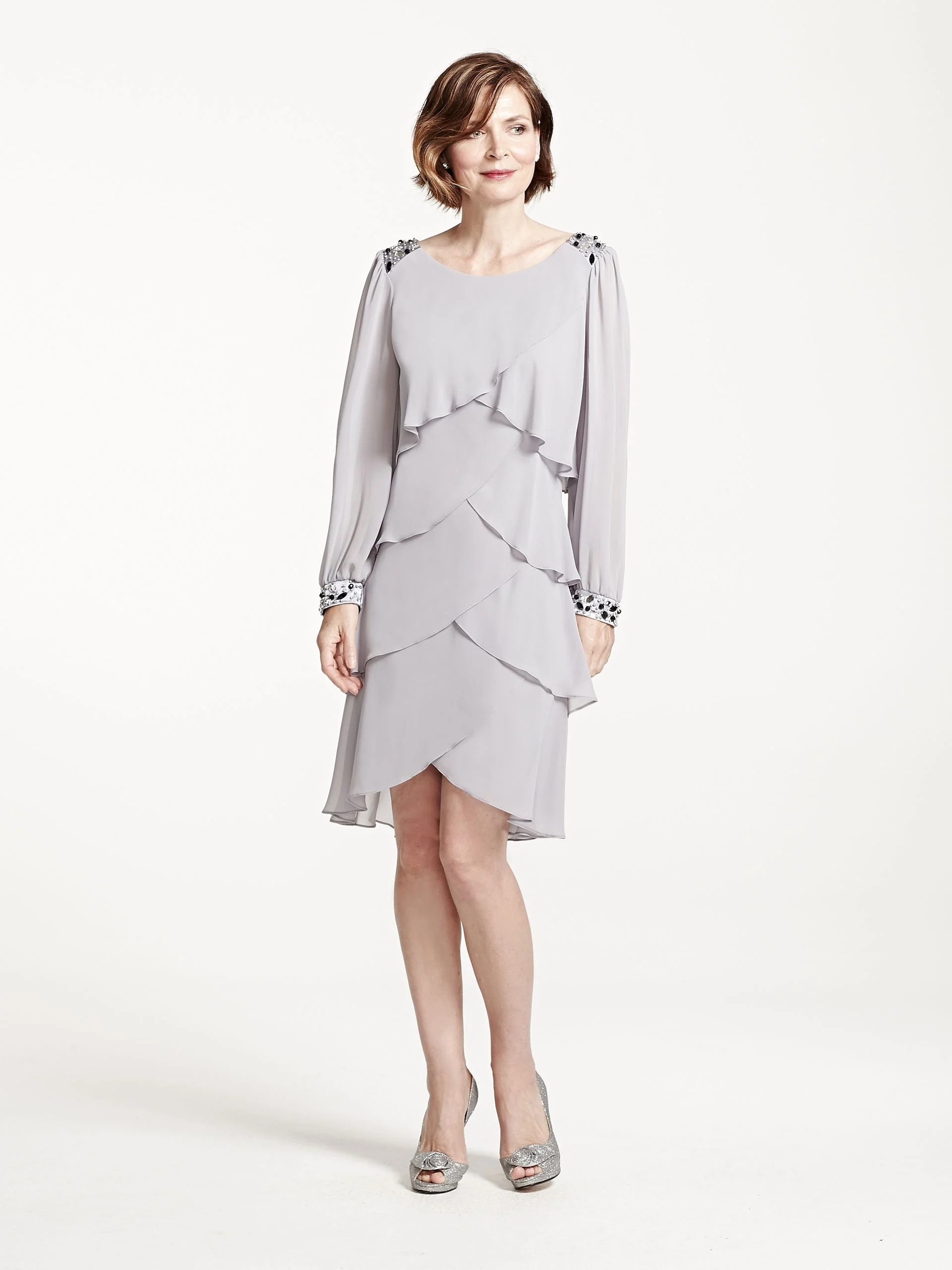Long Sleeve Short Tiered Chiffon Dress