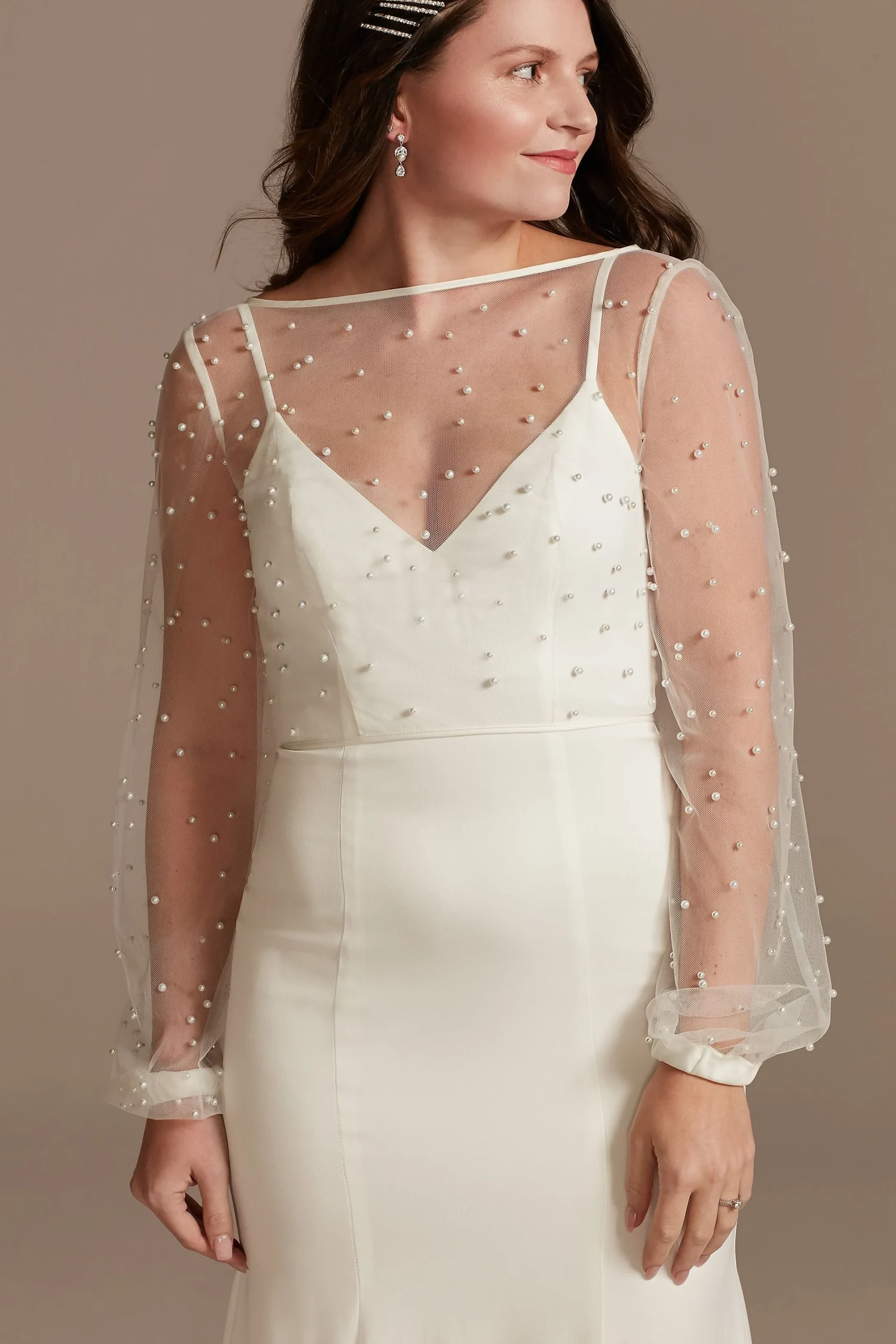 Long Sleeve Tulle Topper with Pearls