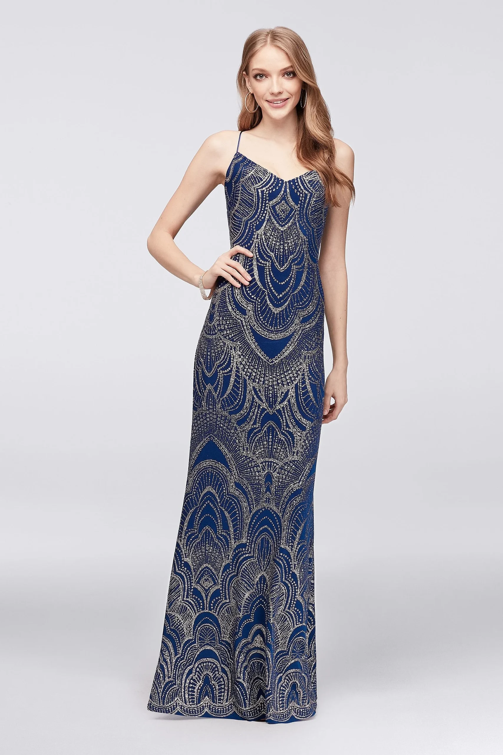 Long Slip Dress with Glitter Print