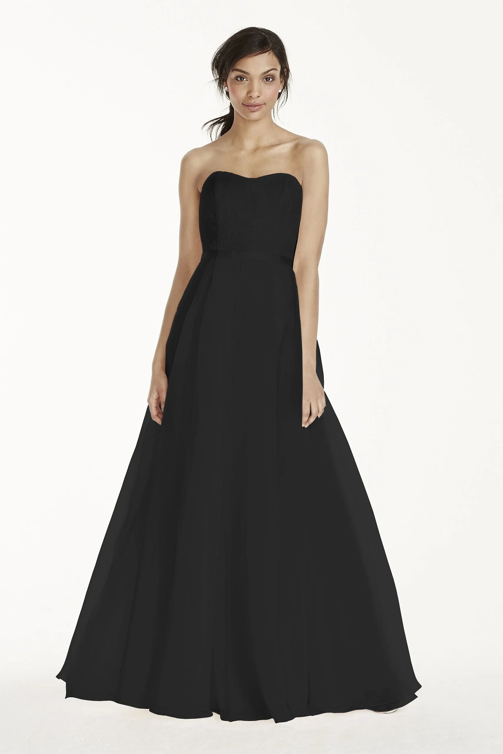 Long Strapless Chantilly Lace Organza Dress