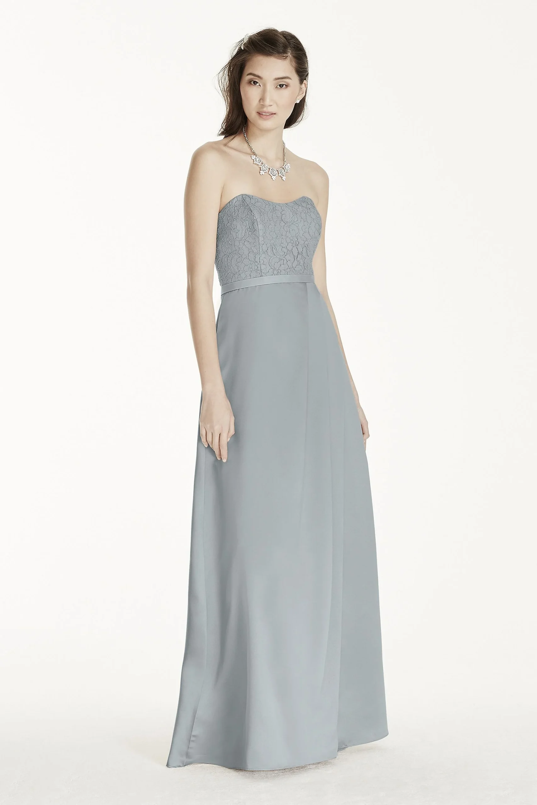 Long Strapless Lace Bodice and Satin Ball Gown