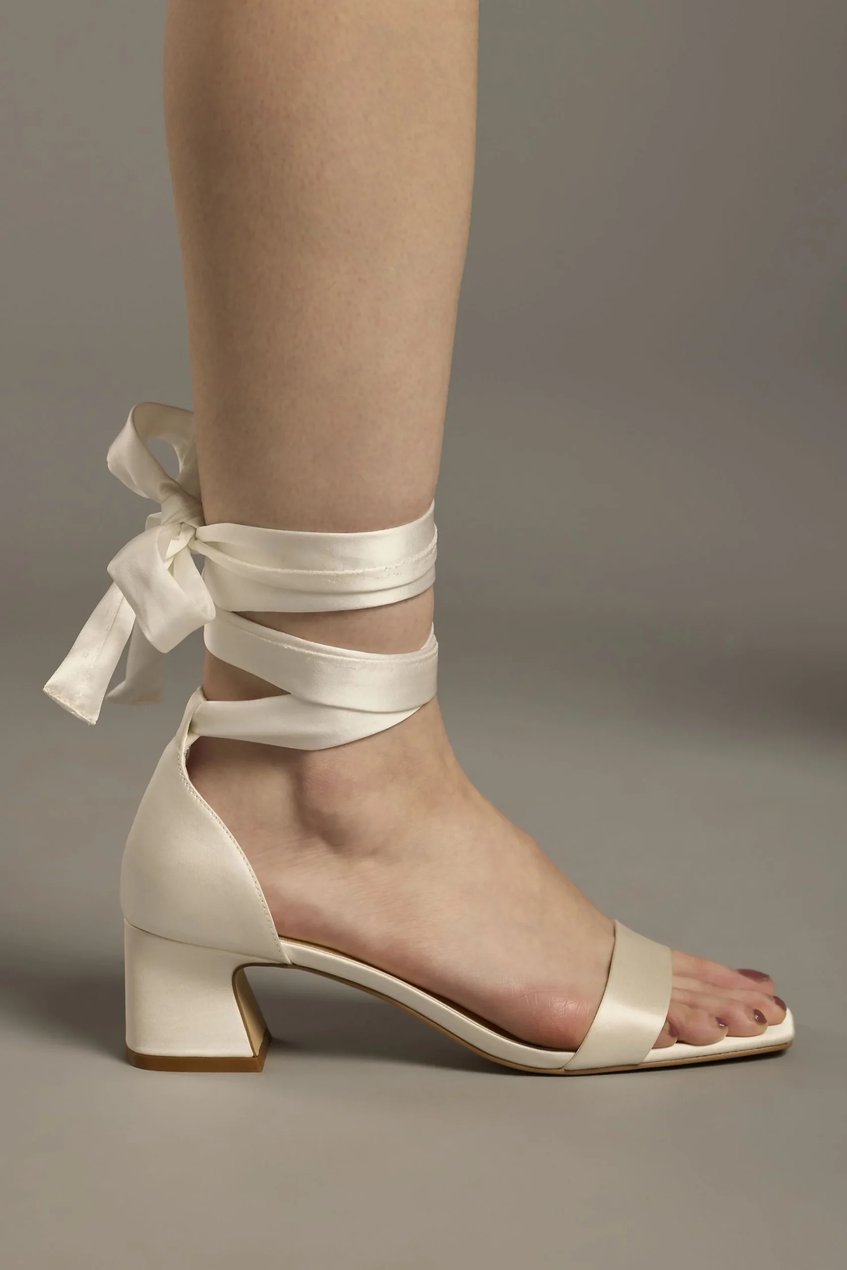Low Block Heel Sandals with Lace-Up Strap