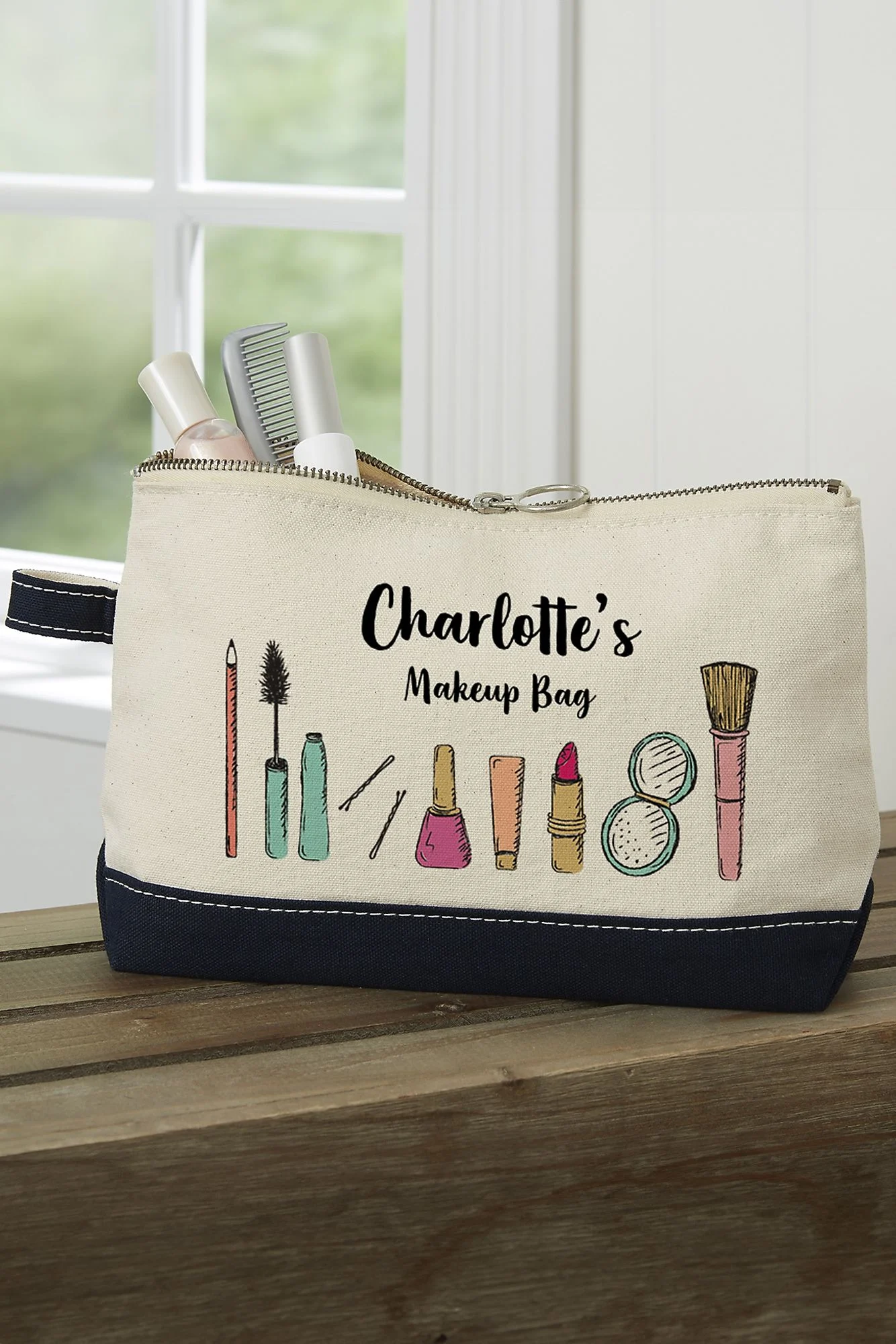Makeup Brushes Personalized Navy Makeup Bag