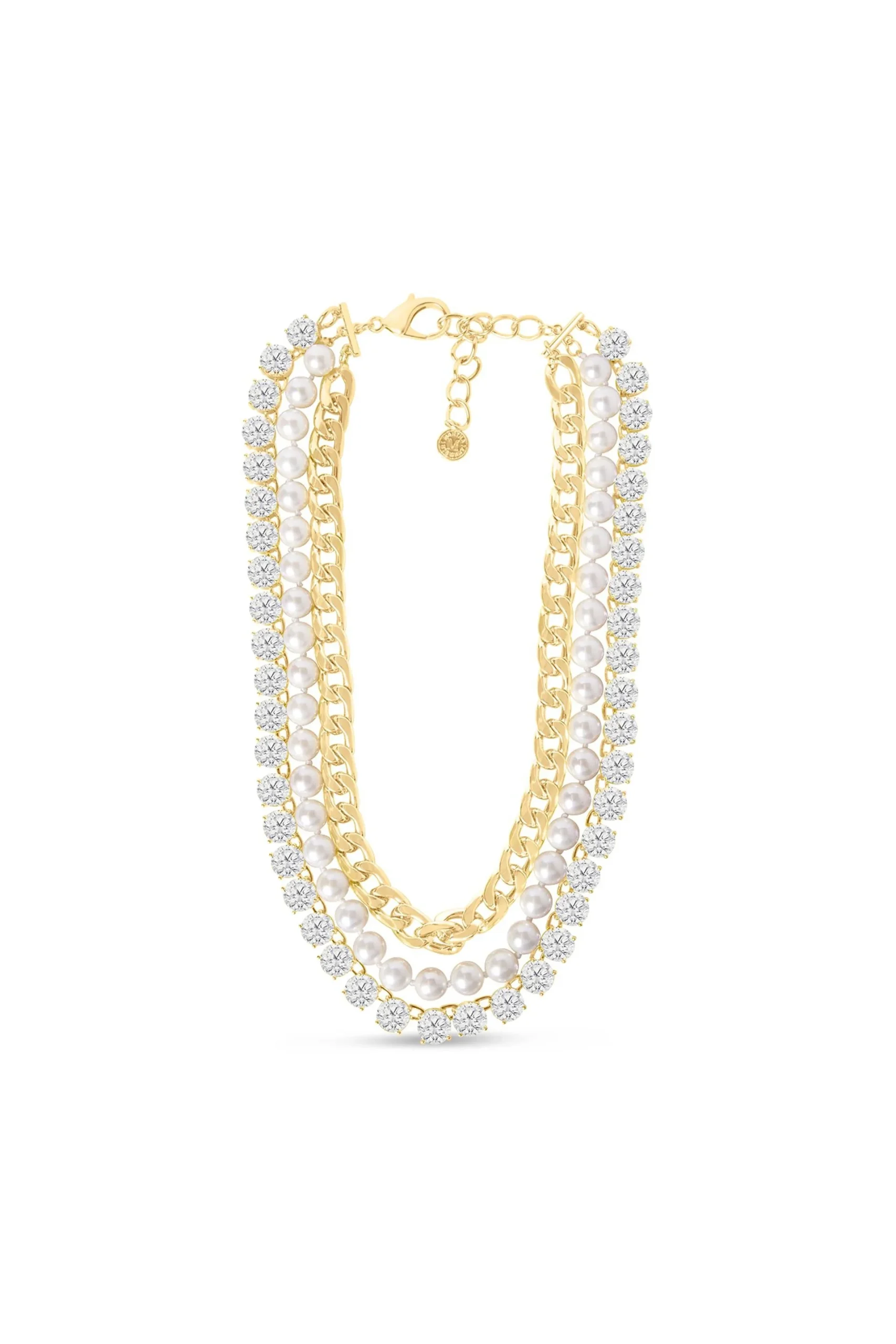 Martha Stewart Three Strand Pearl Crystal Necklace