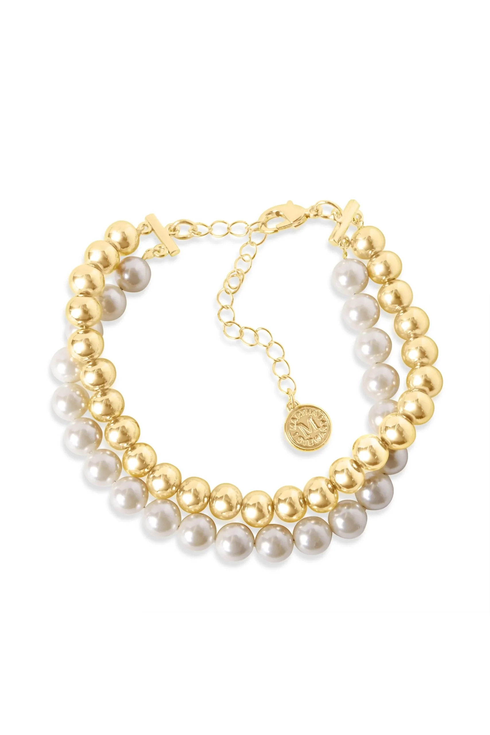Martha Stewart Two Strand Pearl and Gold Bracelet