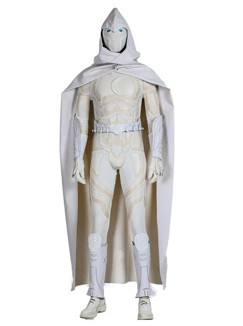 Marvel Comics Werewolf By Night Moon Knight Marc Spector White Battle Suit Halloween Cosplay Costume White Cloak