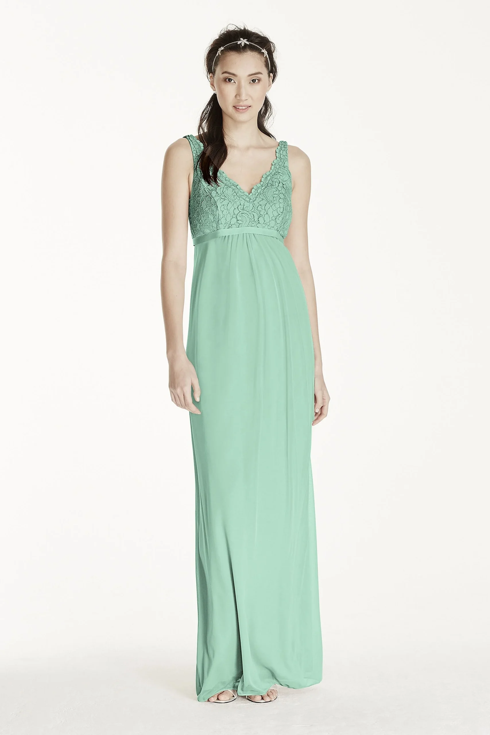 Maternity Sleeveless Long Corded Lace Mesh Dress