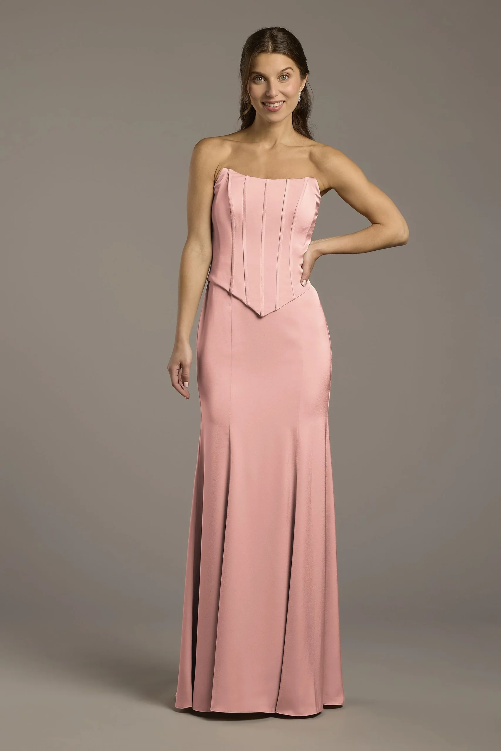 Matte Satin Corset Bodice Faux Two-Piece Dress