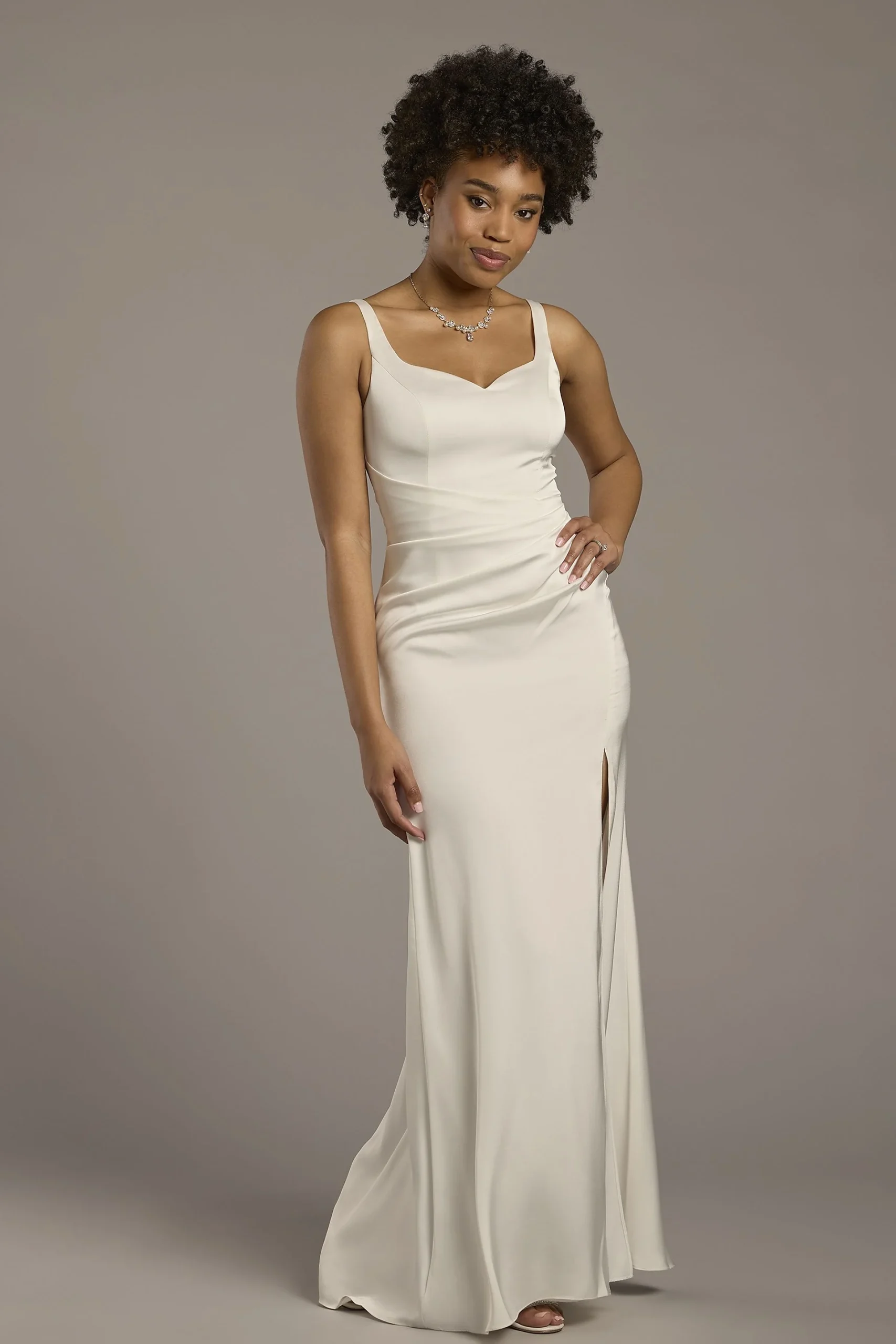 Matte Satin Draped Sheath Tank Wedding Dress