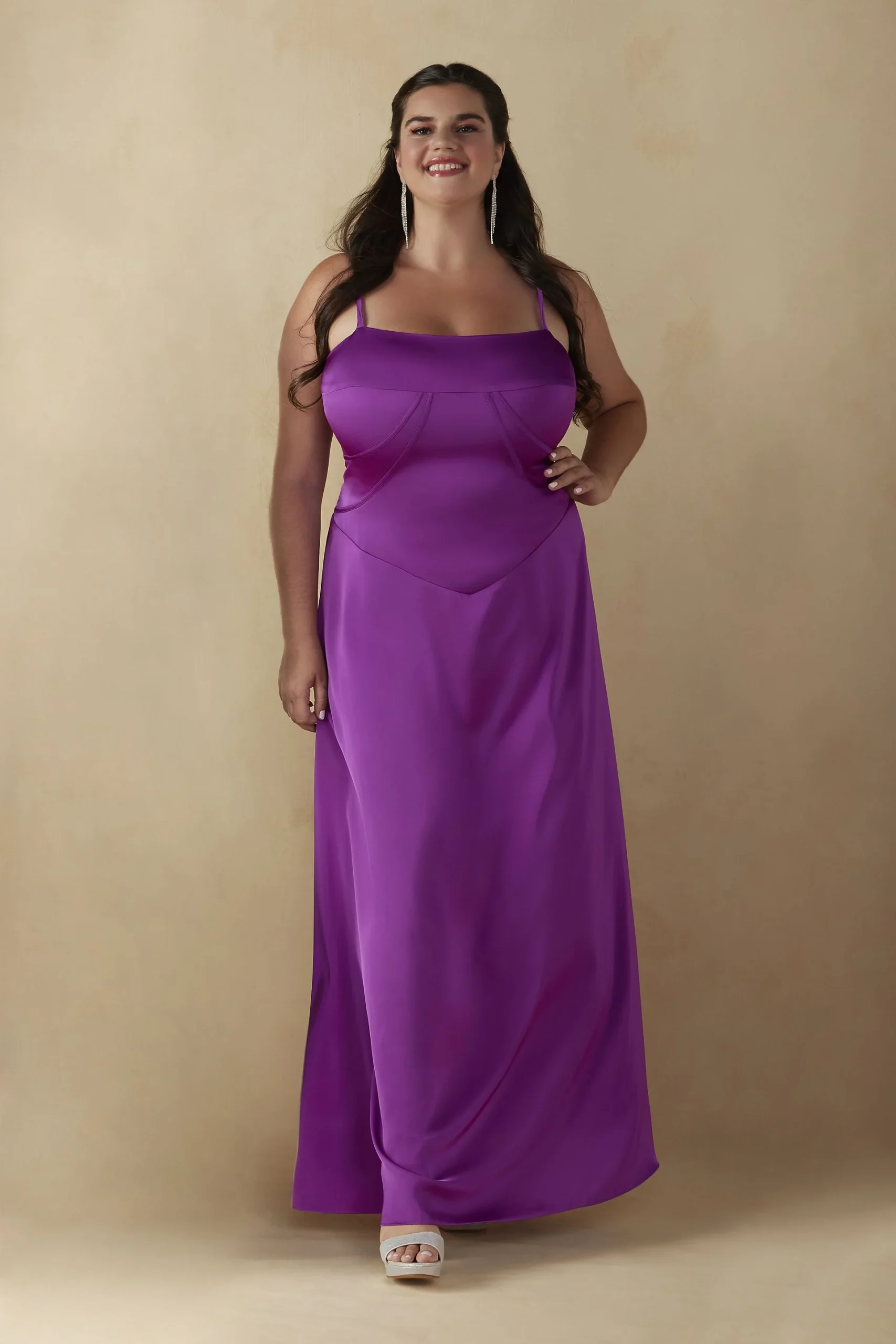 Matte Satin Drop Waist Corset A-Line Dress