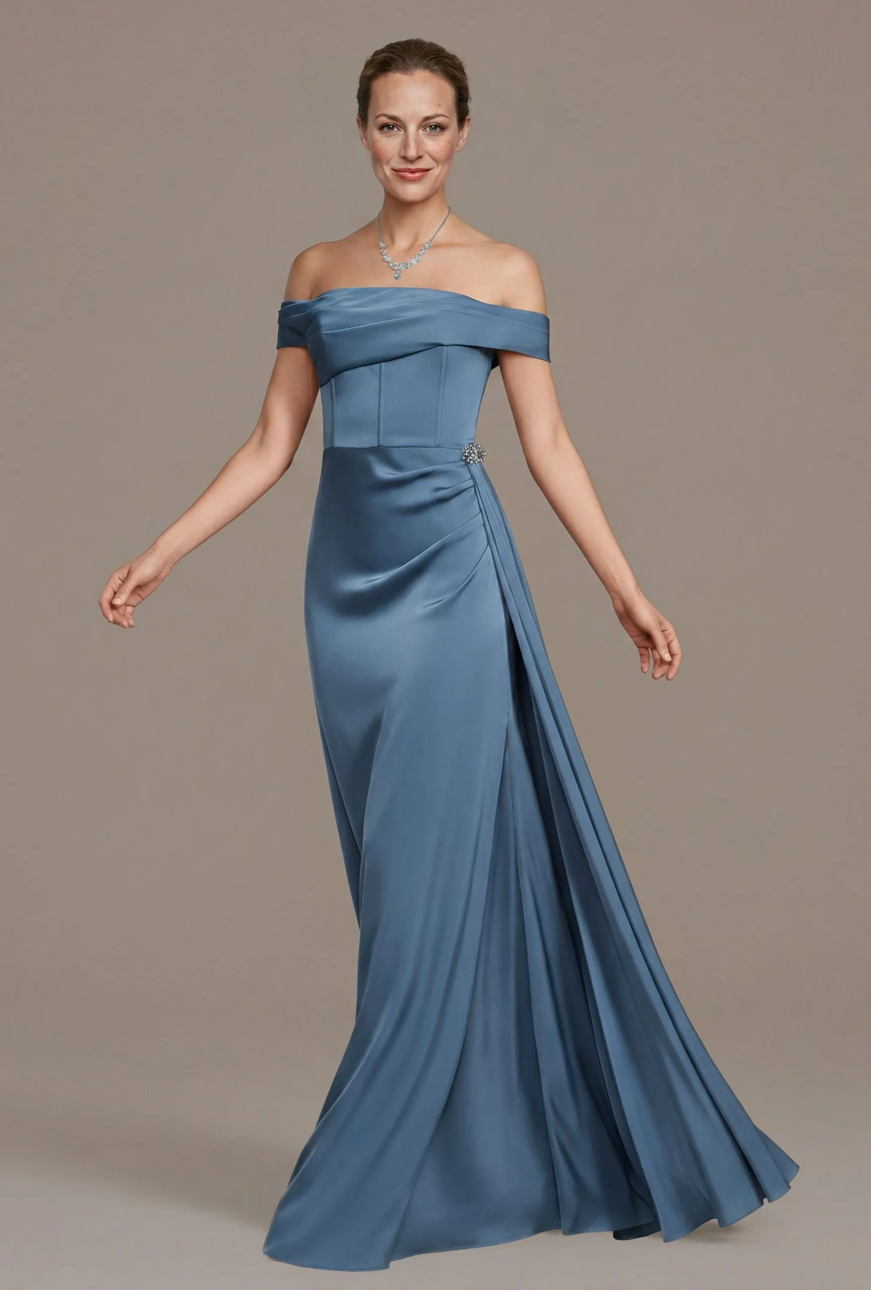Matte Satin Off-the-Shoulder Corset Sheath Dress