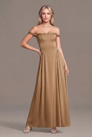 Matte Satin Off-the-Shoulder A-Line Dress