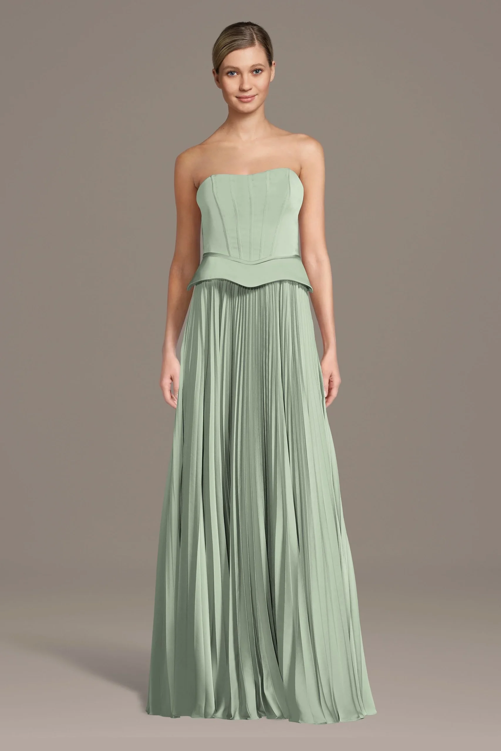 Matte Satin Pleated A-Line Basque Waist Dress