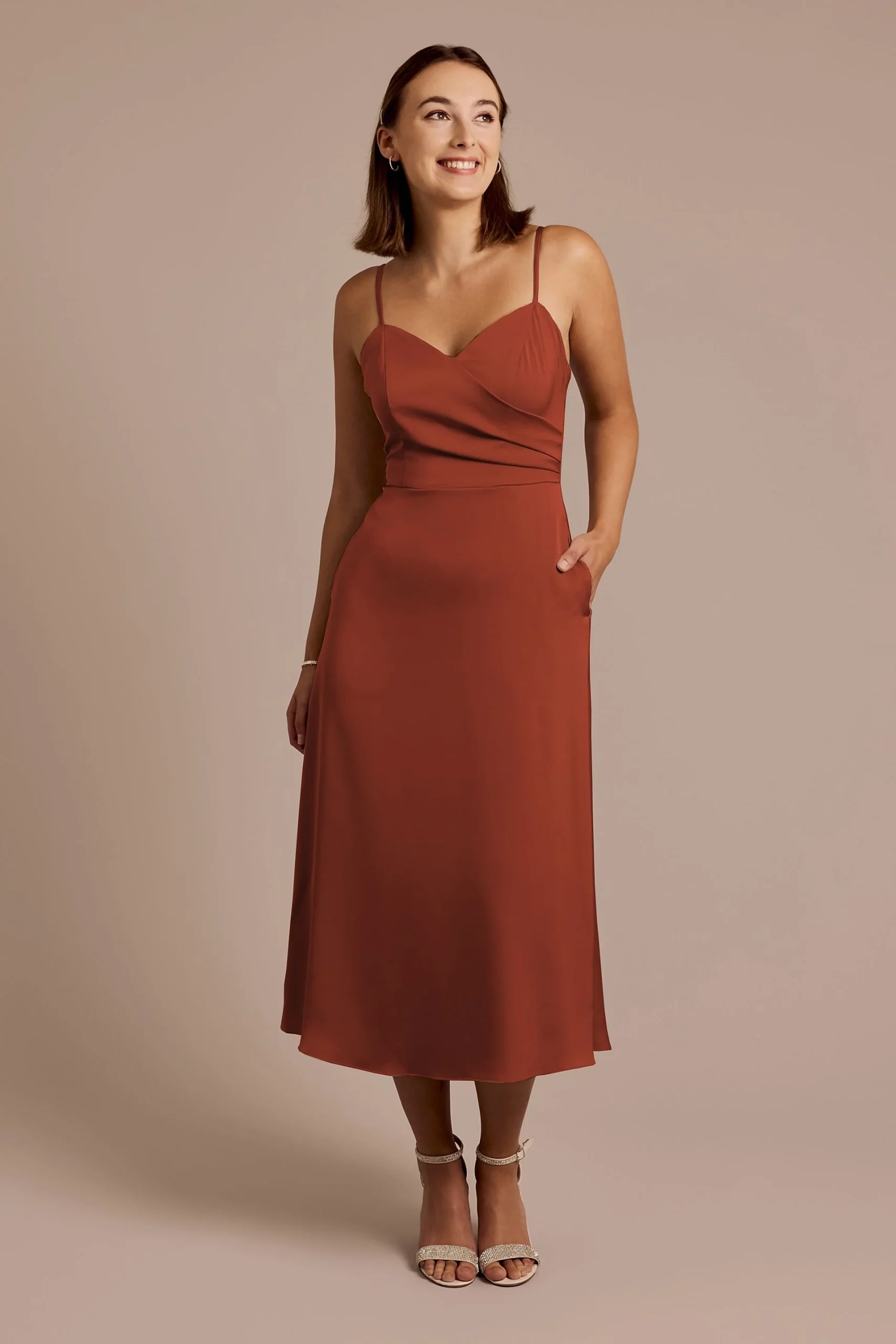 Matte Satin Spaghetti Strap Midi Dress