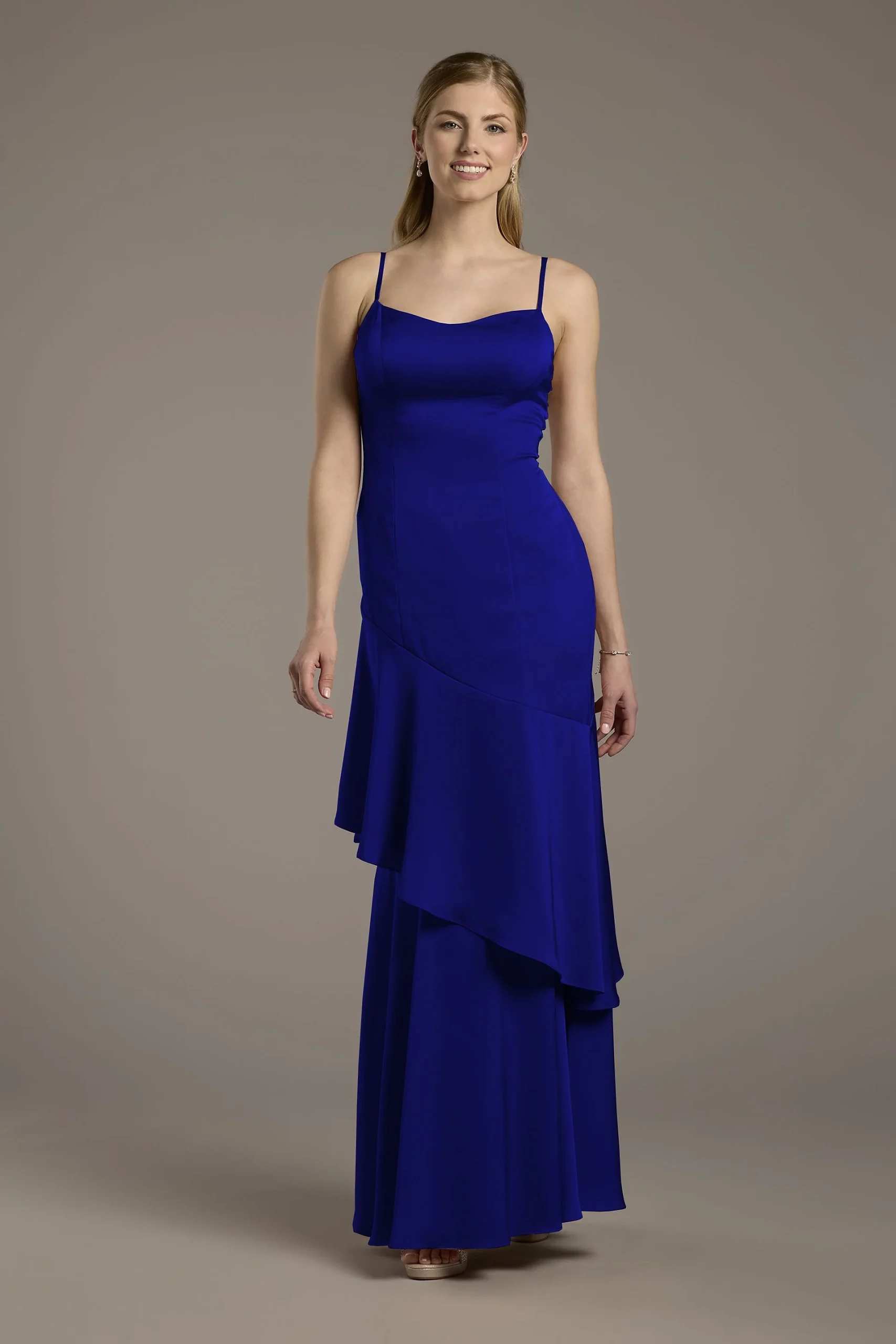 Matte Satin Tiered Skirt Sheath Dress
