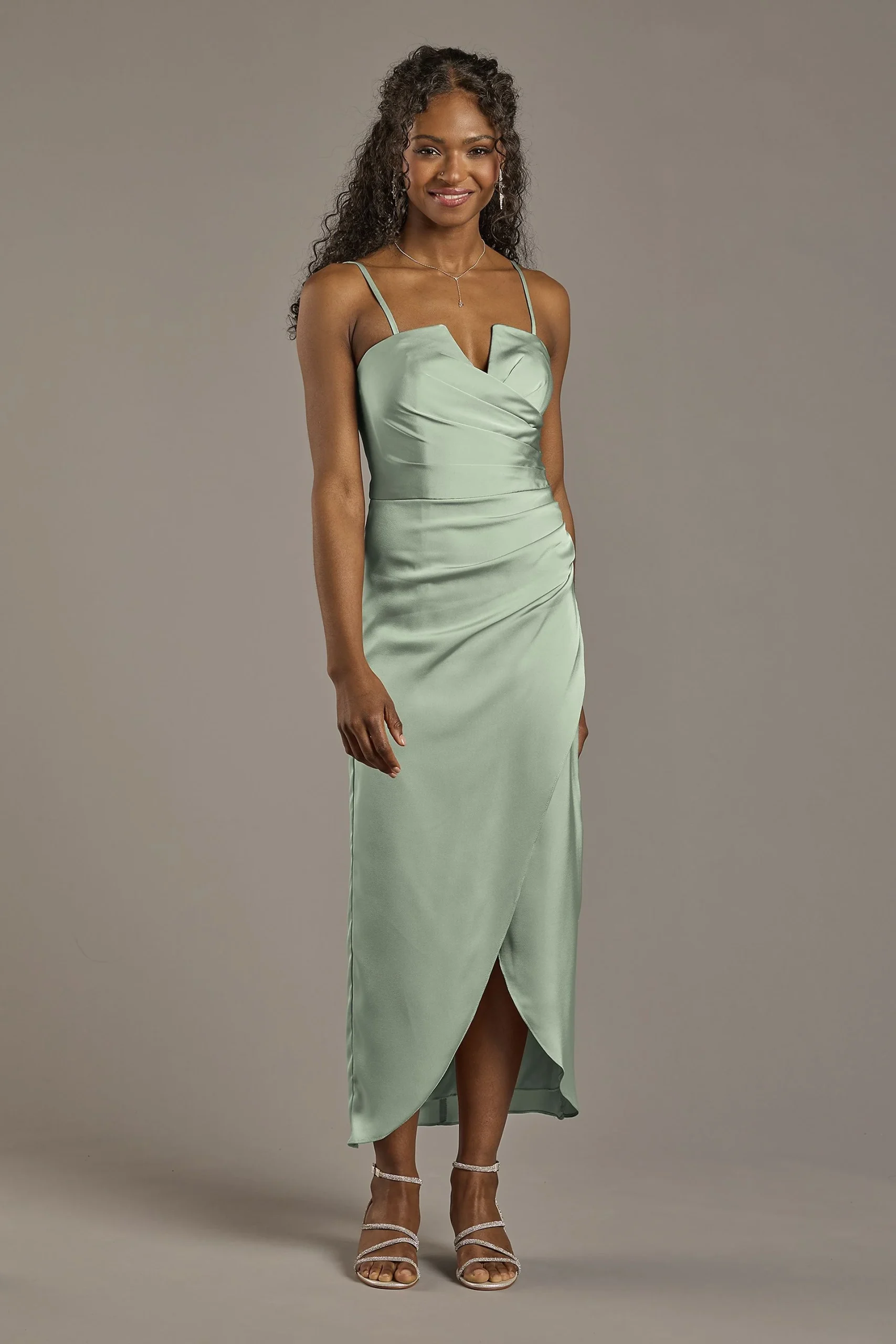 Matte Satin V-Notch Midi Dress