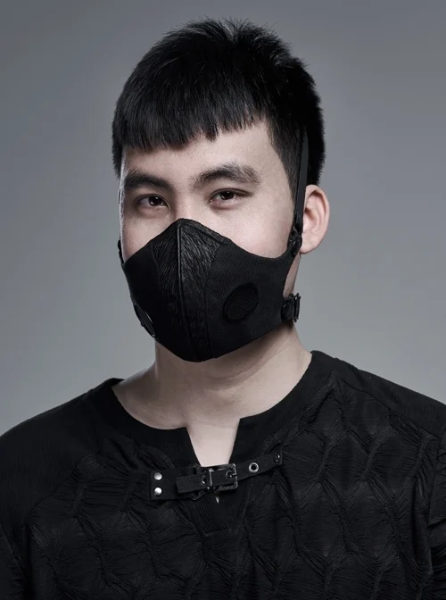 Men Front Metal Rings Mesh Decoration Black Punk Coarse Woven Mask