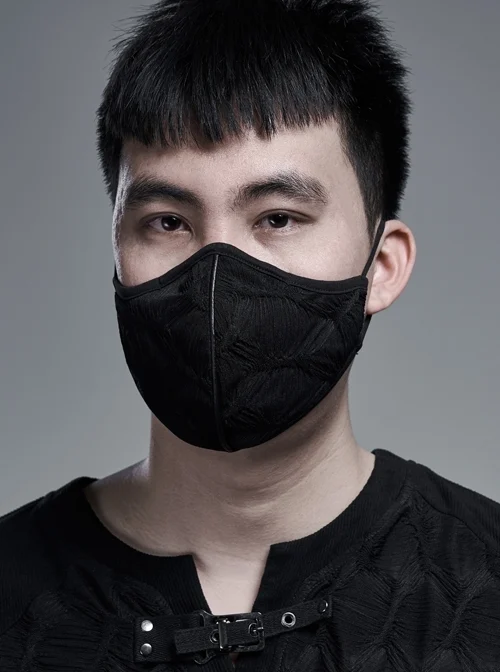 Men Front Muscle Texture Pattern Black Gothic Knit Mask