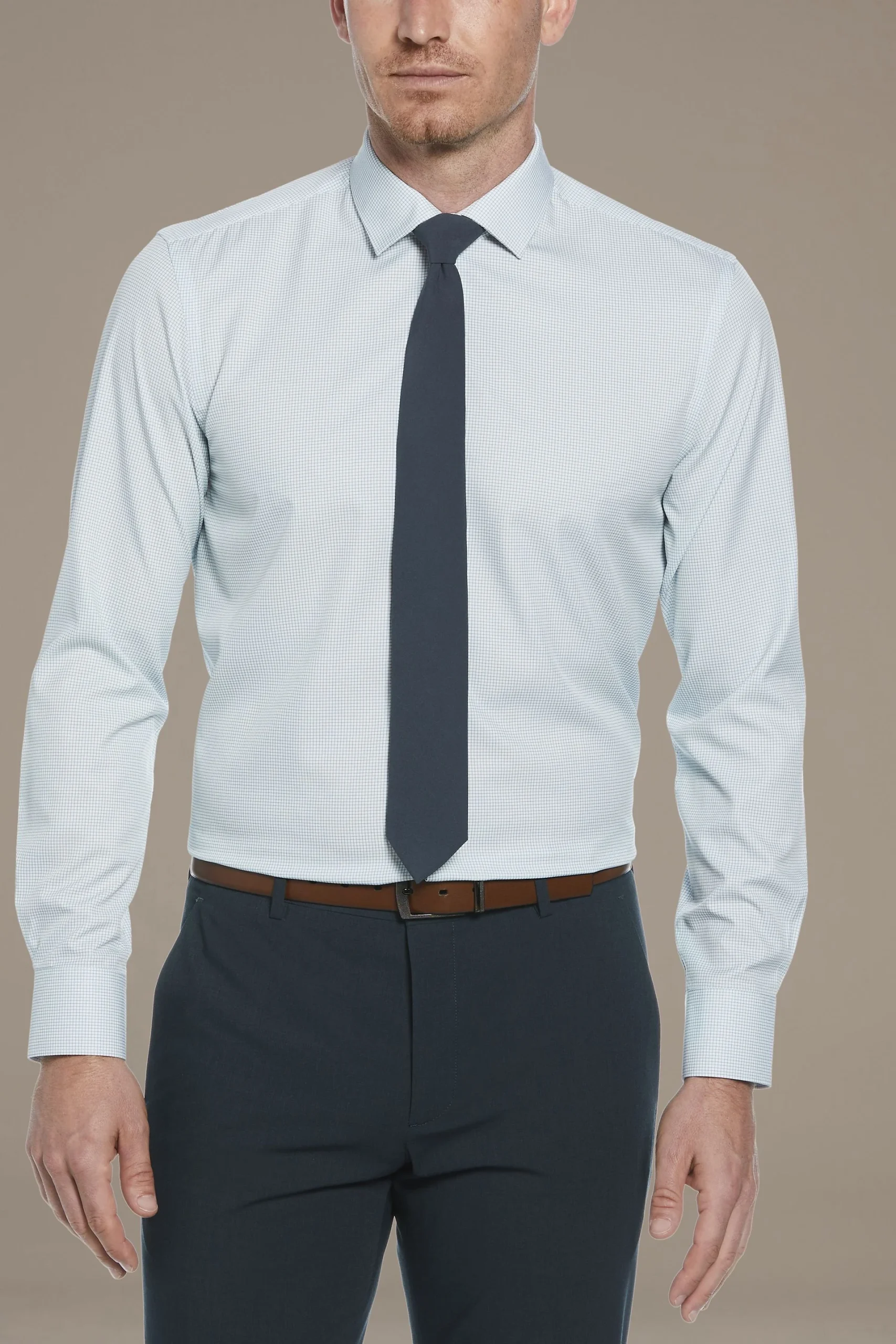 Mens Slim Fit Stretch Check Dress Shirt